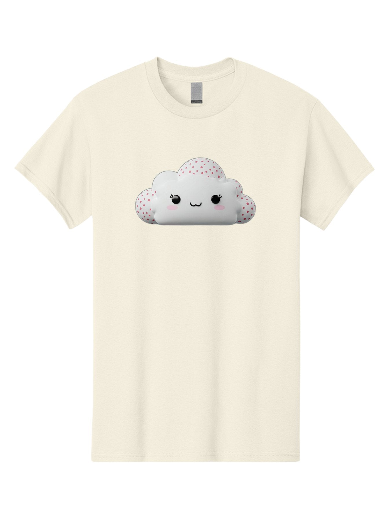 Cute-Cloud-3 Men'S Graphic Tee, 100% Cotton, Comfortable Casual Summer Wear, Machine Washable, Cute Cartoon Cloud, Fluffy White Cloud, Pink Polka Dots, Smiling Face, Black Eyes, Eyelashes, Rosy Cheeks, Kawaii Character, Digital Illustration, Bae427 12
