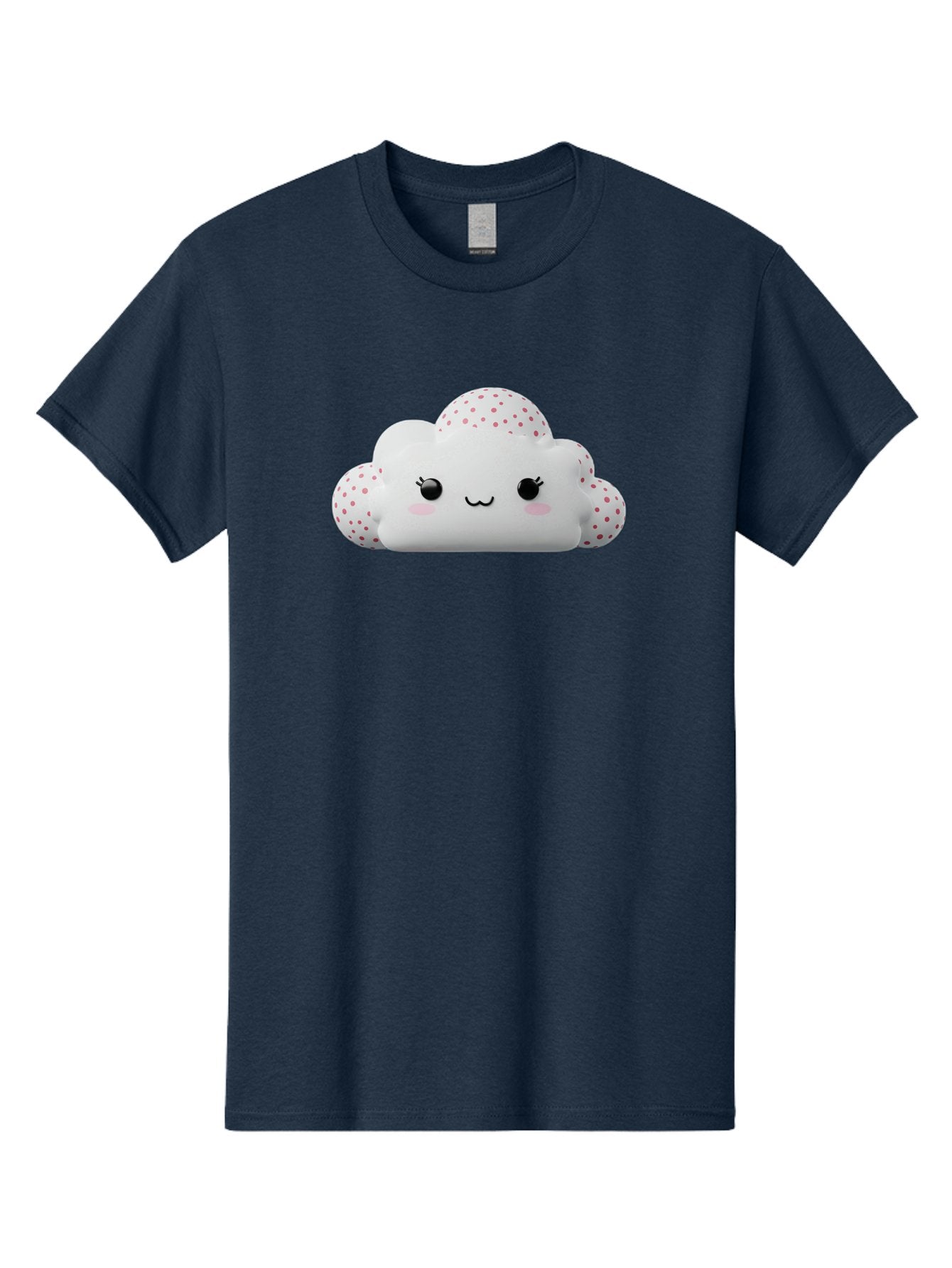 Cute-Cloud-3 Men'S Graphic Tee, 100% Cotton, Comfortable Casual Summer Wear, Machine Washable, Cute Cartoon Cloud, Fluffy White Cloud, Pink Polka Dots, Smiling Face, Black Eyes, Eyelashes, Rosy Cheeks, Kawaii Character, Digital Illustration, Bae427 9