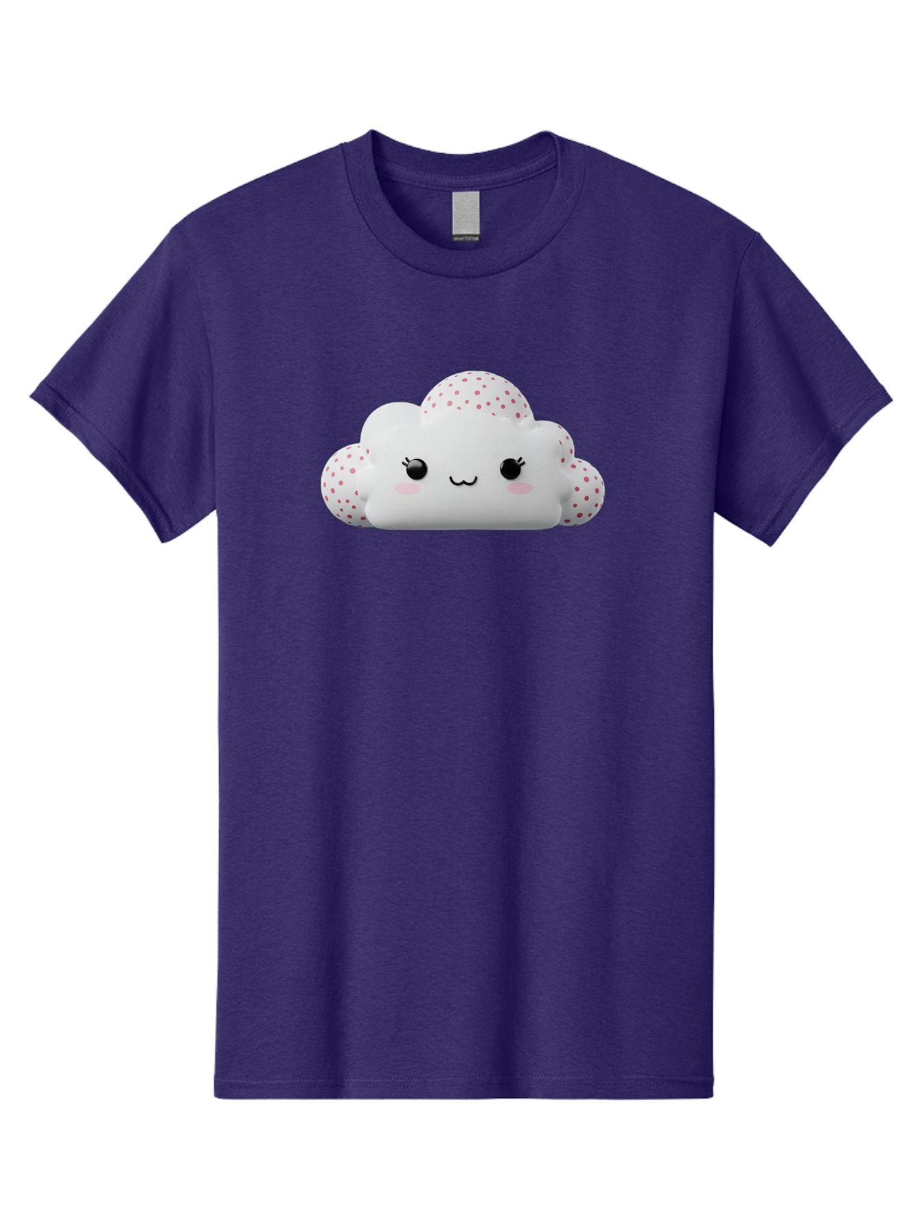 Cute-Cloud-3 Men'S Graphic Tee, 100% Cotton, Comfortable Casual Summer Wear, Machine Washable, Cute Cartoon Cloud, Fluffy White Cloud, Pink Polka Dots, Smiling Face, Black Eyes, Eyelashes, Rosy Cheeks, Kawaii Character, Digital Illustration, Bae427