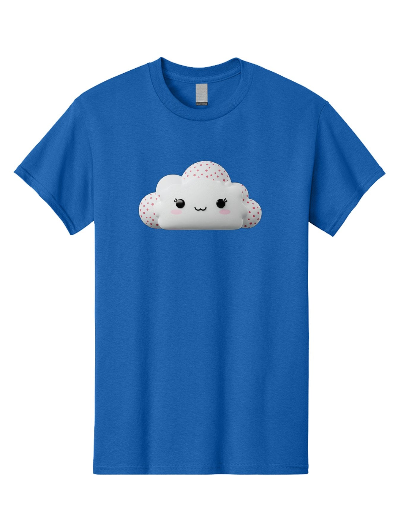 Cute-Cloud-3 Men'S Graphic Tee, 100% Cotton, Comfortable Casual Summer Wear, Machine Washable, Cute Cartoon Cloud, Fluffy White Cloud, Pink Polka Dots, Smiling Face, Black Eyes, Eyelashes, Rosy Cheeks, Kawaii Character, Digital Illustration, Bae427 3