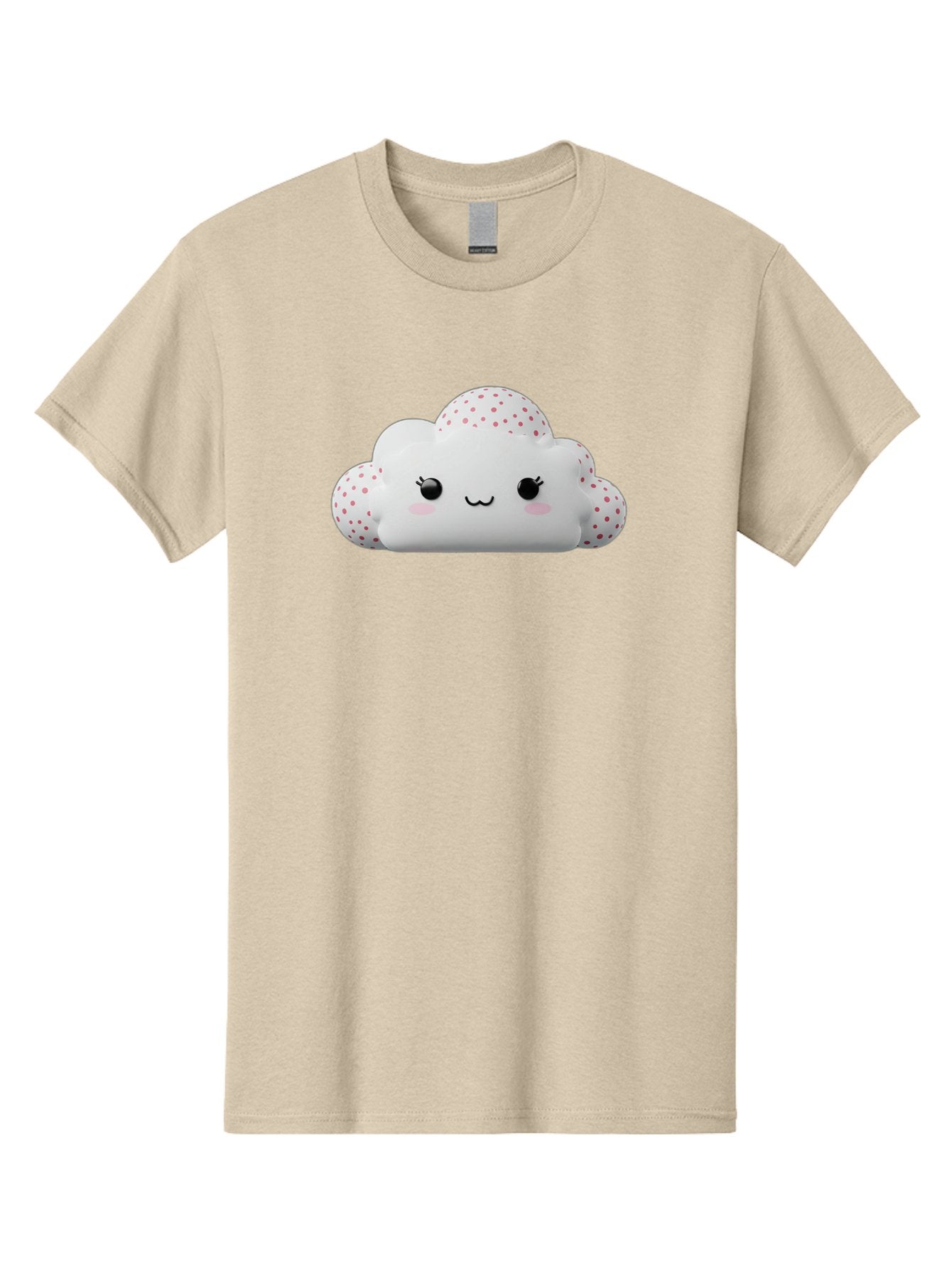 Cute-Cloud-3 Men'S Graphic Tee, 100% Cotton, Comfortable Casual Summer Wear, Machine Washable, Cute Cartoon Cloud, Fluffy White Cloud, Pink Polka Dots, Smiling Face, Black Eyes, Eyelashes, Rosy Cheeks, Kawaii Character, Digital Illustration, Bae427 11