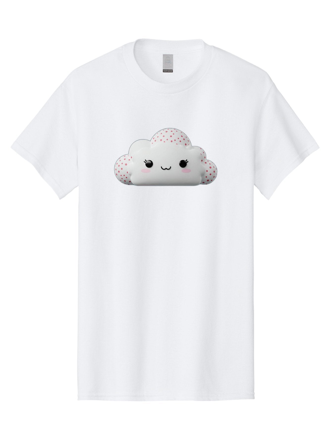 Cute-Cloud-3 Men'S Graphic Tee, 100% Cotton, Comfortable Casual Summer Wear, Machine Washable, Cute Cartoon Cloud, Fluffy White Cloud, Pink Polka Dots, Smiling Face, Black Eyes, Eyelashes, Rosy Cheeks, Kawaii Character, Digital Illustration, Bae427 8