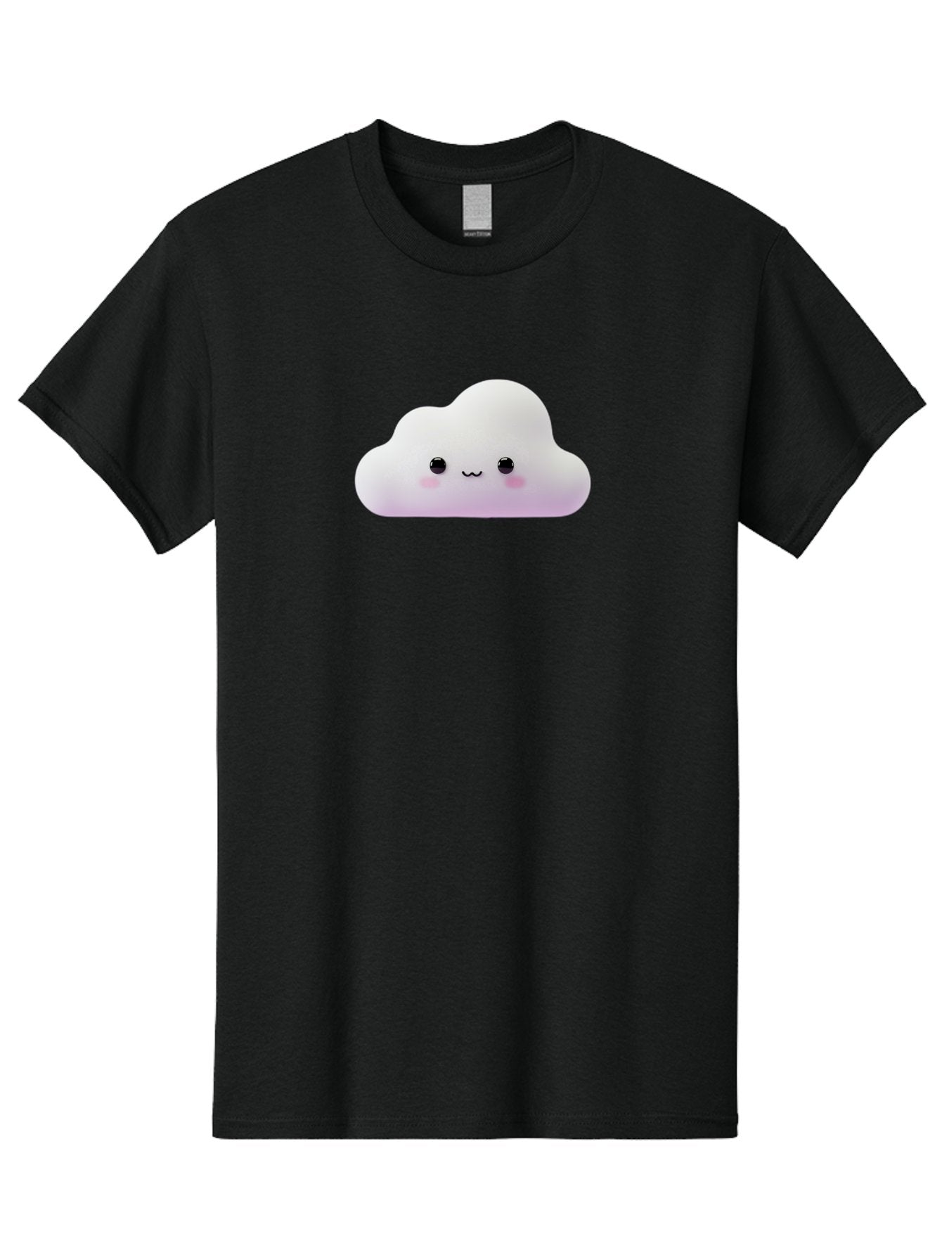 Cute-Cloud Men'S Graphic Tee, 100% Cotton, Comfortable Casual Summer Wear, Machine Washable, Cute Cloud, Smiling Face, Fluffy Cloud, Kawaii Character, Cartoon Cloud, Happy Expression, Soft Pink Cheeks, Black Eyes Bae429