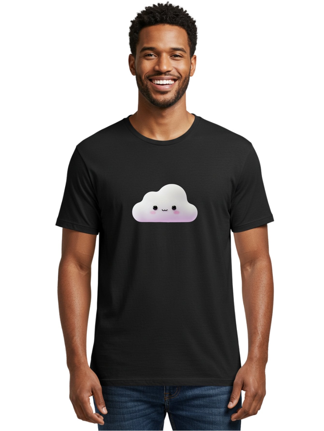 Cute-Cloud Men'S Graphic Tee, 100% Cotton, Comfortable Casual Summer Wear, Machine Washable, Cute Cloud, Smiling Face, Fluffy Cloud, Kawaii Character, Cartoon Cloud, Happy Expression, Soft Pink Cheeks, Black Eyes Bae429 19