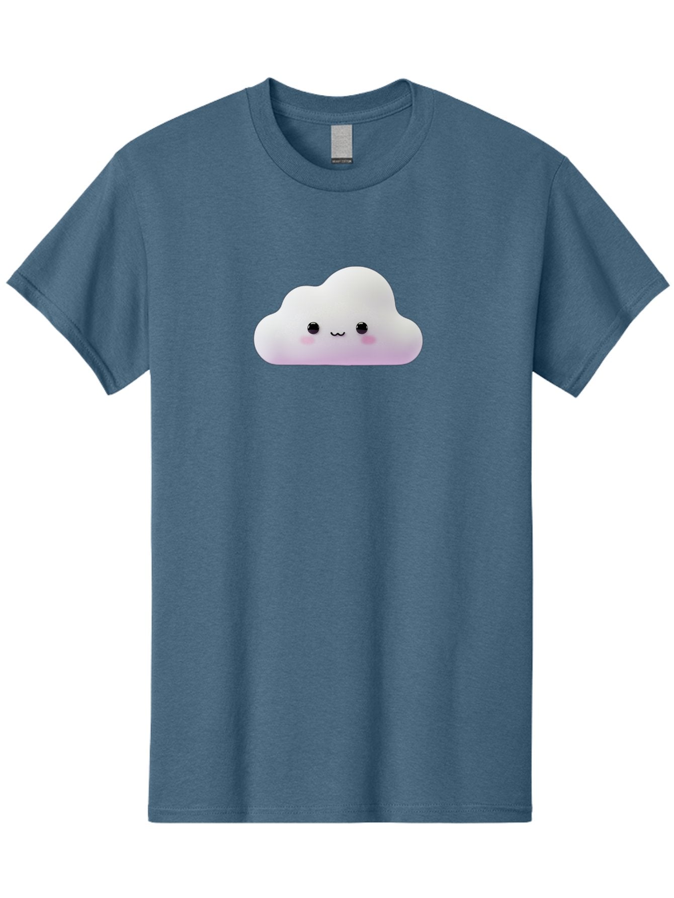 Cute-Cloud Men'S Graphic Tee, 100% Cotton, Comfortable Casual Summer Wear, Machine Washable, Cute Cloud, Smiling Face, Fluffy Cloud, Kawaii Character, Cartoon Cloud, Happy Expression, Soft Pink Cheeks, Black Eyes Bae429