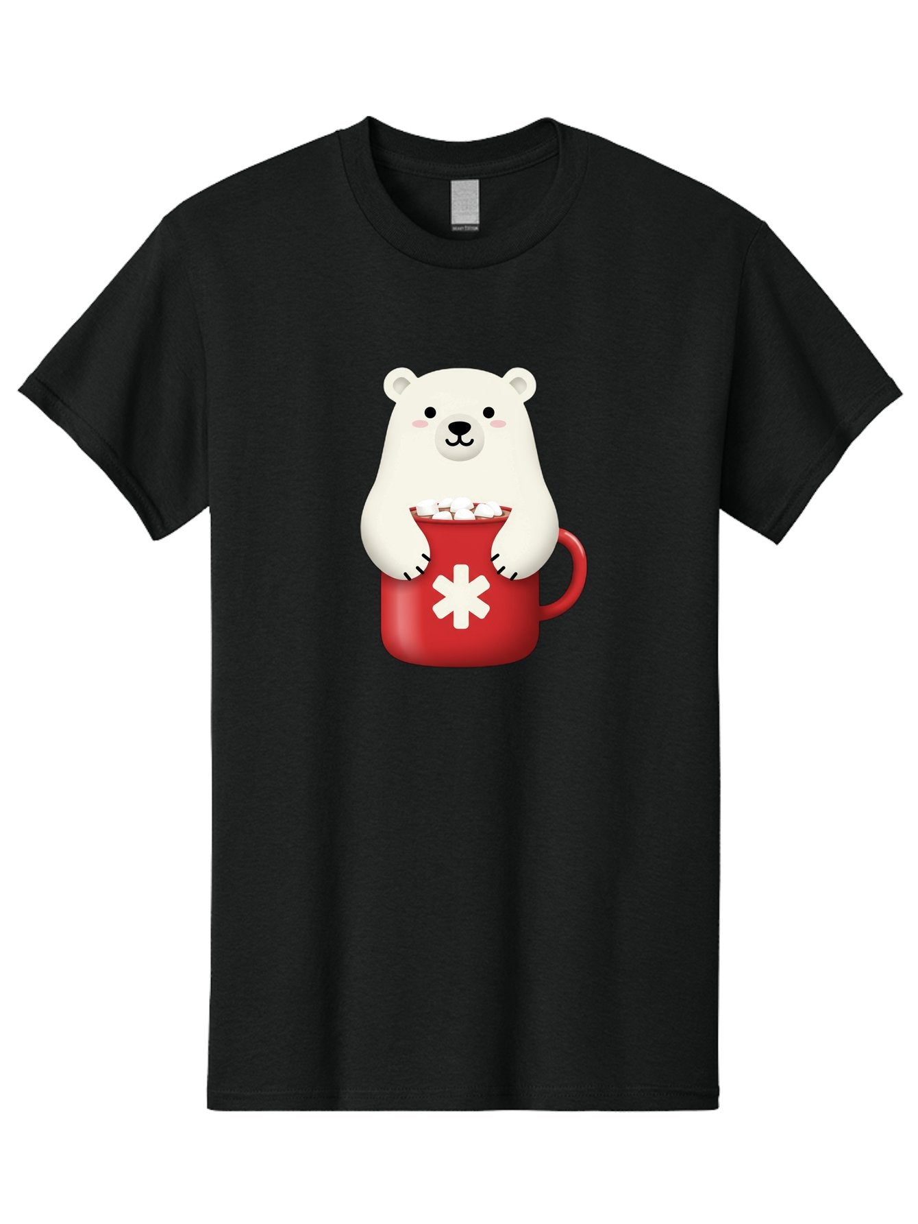 Cute-Panda-In-Cup Men'S Graphic Tee, 100% Cotton, Comfortable Casual Summer Wear, Machine Washable, White Polar Bear, Holding Red Mug, Marshmallows, Cute Cartoon Character, Winter Drink, Hot Chocolate, Medical Symbol Bae430 13