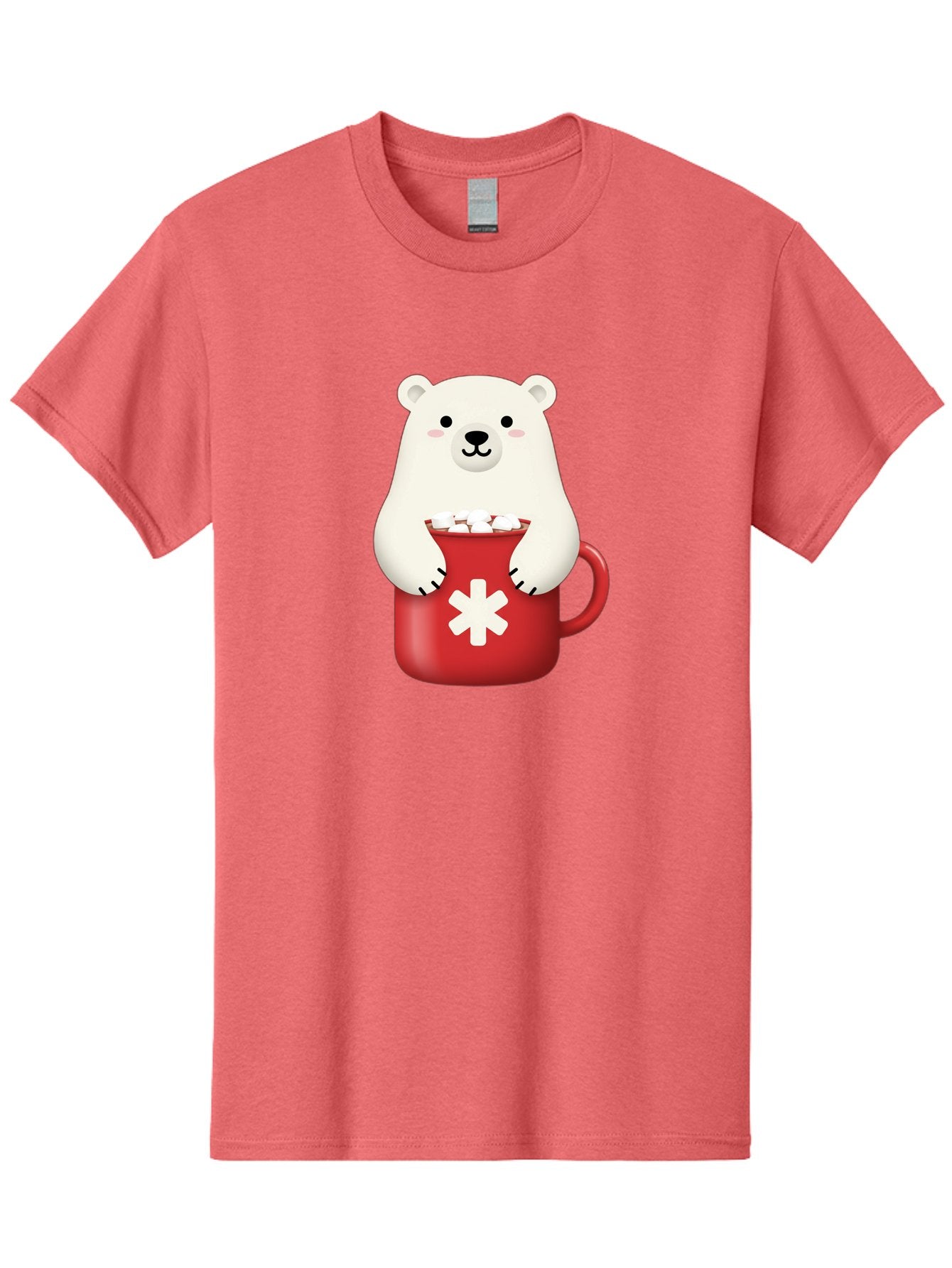 Cute-Panda-In-Cup Men'S Graphic Tee, 100% Cotton, Comfortable Casual Summer Wear, Machine Washable, White Polar Bear, Holding Red Mug, Marshmallows, Cute Cartoon Character, Winter Drink, Hot Chocolate, Medical Symbol Bae430 7