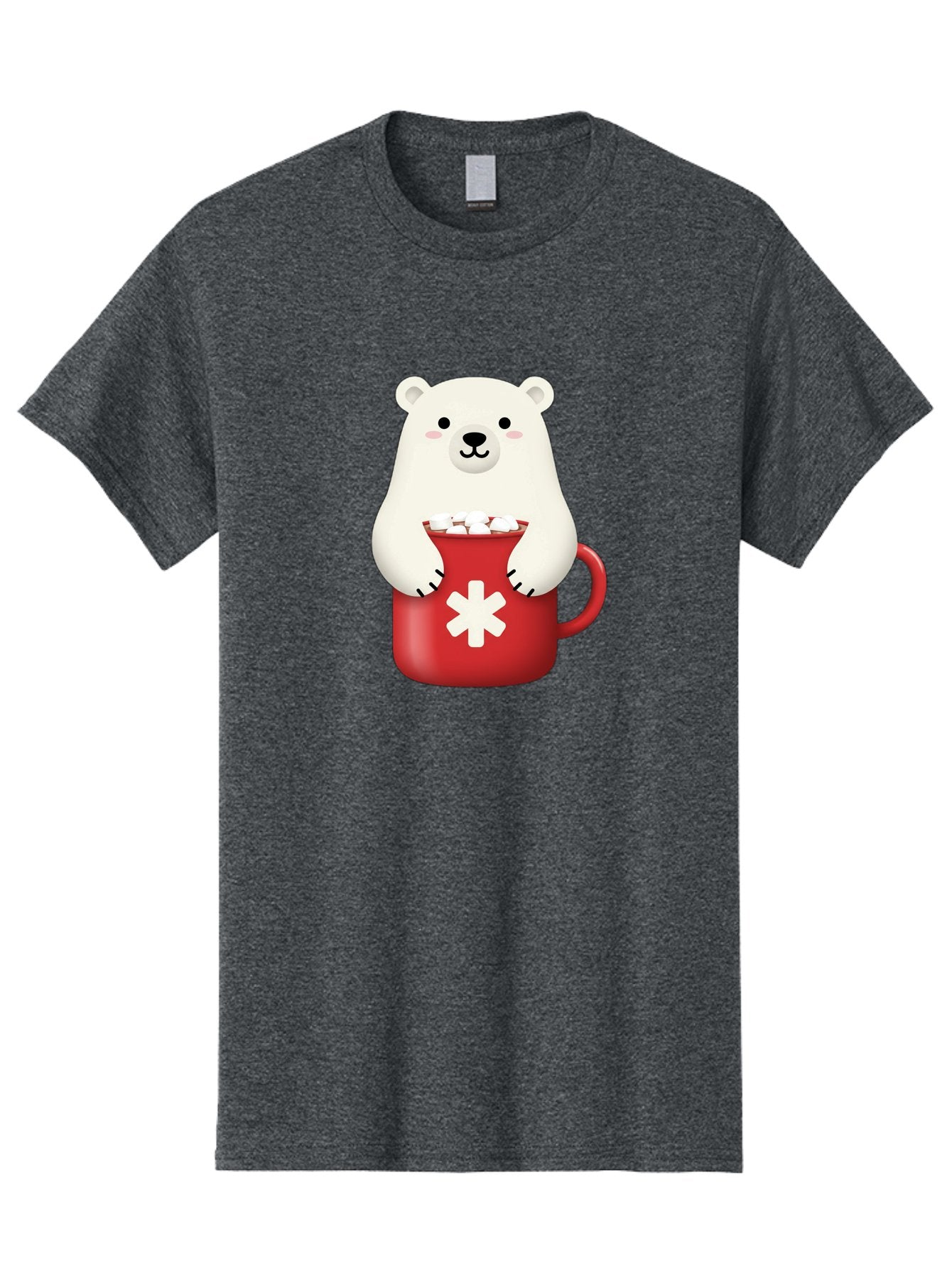 Cute-Panda-In-Cup Men'S Graphic Tee, 100% Cotton, Comfortable Casual Summer Wear, Machine Washable, White Polar Bear, Holding Red Mug, Marshmallows, Cute Cartoon Character, Winter Drink, Hot Chocolate, Medical Symbol Bae430 3