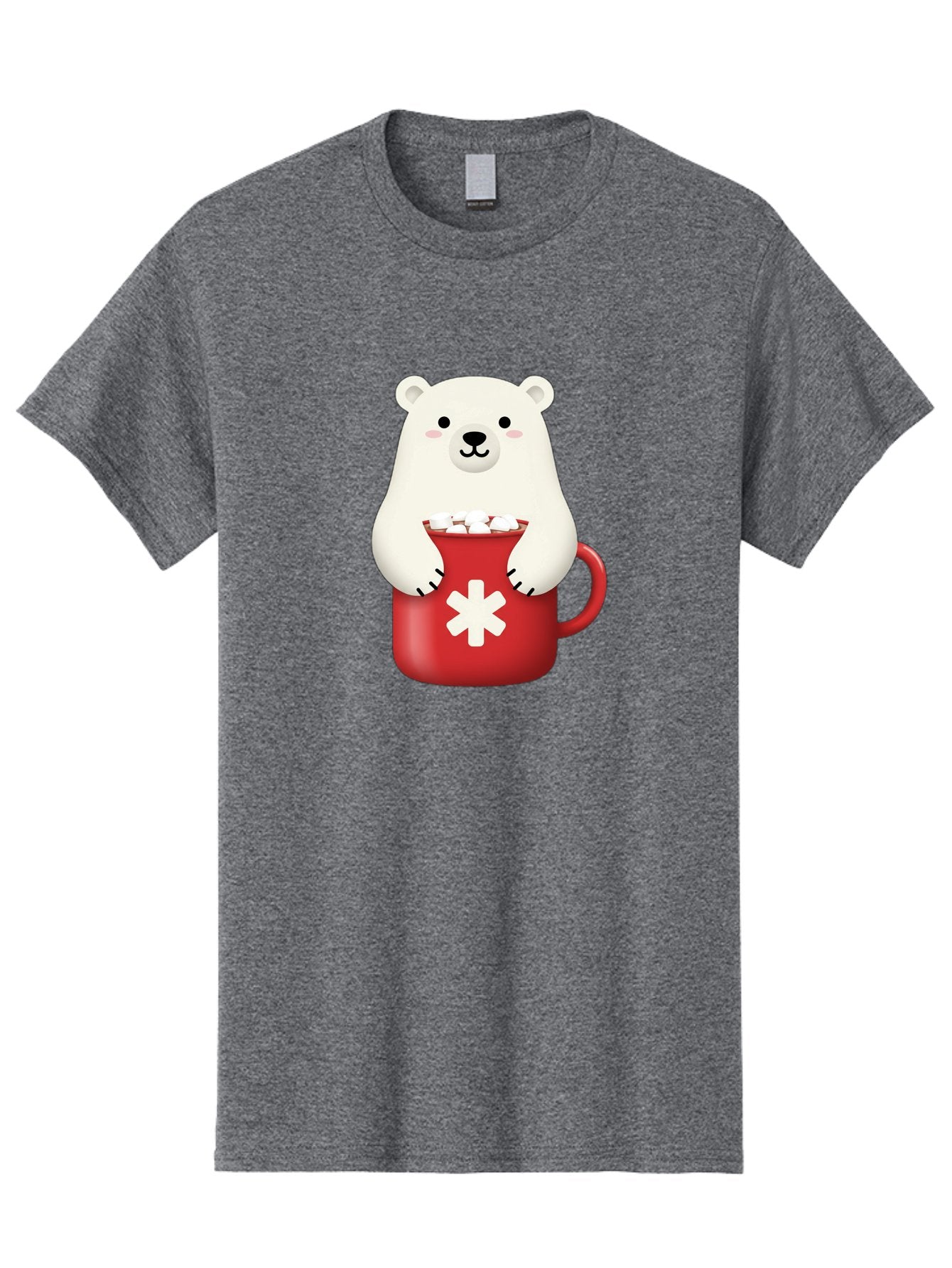 Cute-Panda-In-Cup Men'S Graphic Tee, 100% Cotton, Comfortable Casual Summer Wear, Machine Washable, White Polar Bear, Holding Red Mug, Marshmallows, Cute Cartoon Character, Winter Drink, Hot Chocolate, Medical Symbol Bae430 8