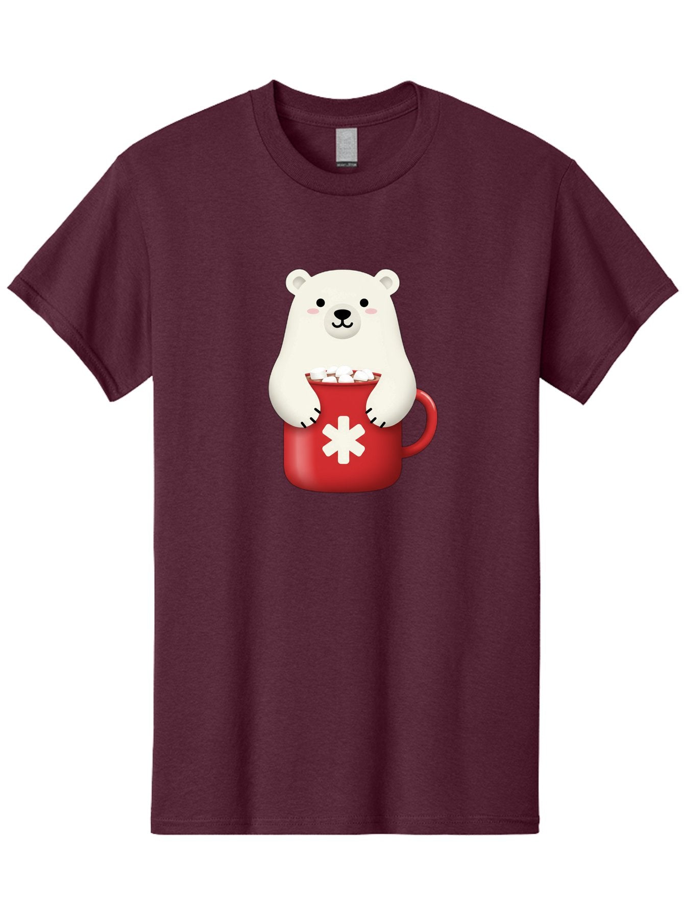Cute-Panda-In-Cup Men'S Graphic Tee, 100% Cotton, Comfortable Casual Summer Wear, Machine Washable, White Polar Bear, Holding Red Mug, Marshmallows, Cute Cartoon Character, Winter Drink, Hot Chocolate, Medical Symbol Bae430 14