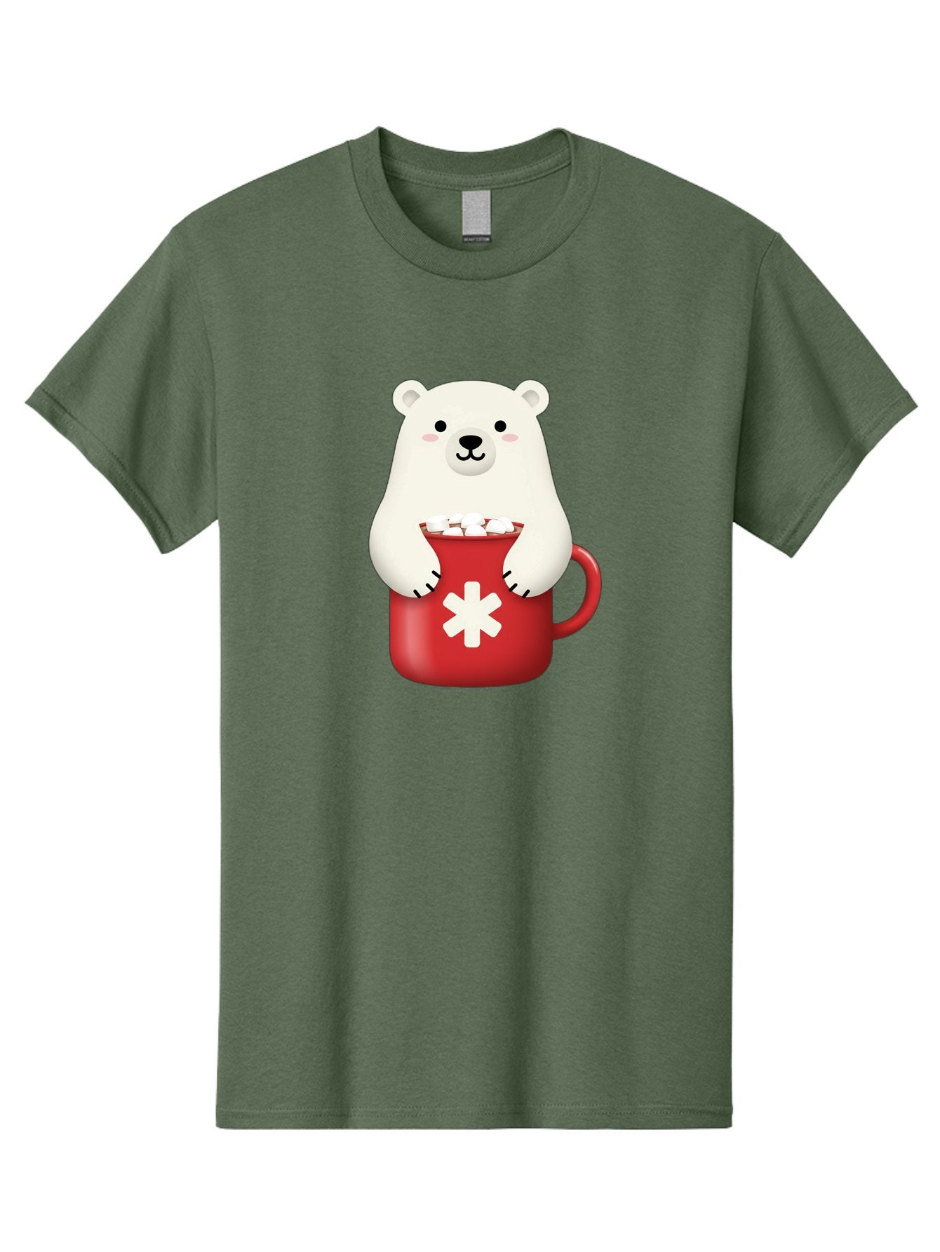 Cute-Panda-In-Cup Men'S Graphic Tee, 100% Cotton, Comfortable Casual Summer Wear, Machine Washable, White Polar Bear, Holding Red Mug, Marshmallows, Cute Cartoon Character, Winter Drink, Hot Chocolate, Medical Symbol Bae430 10