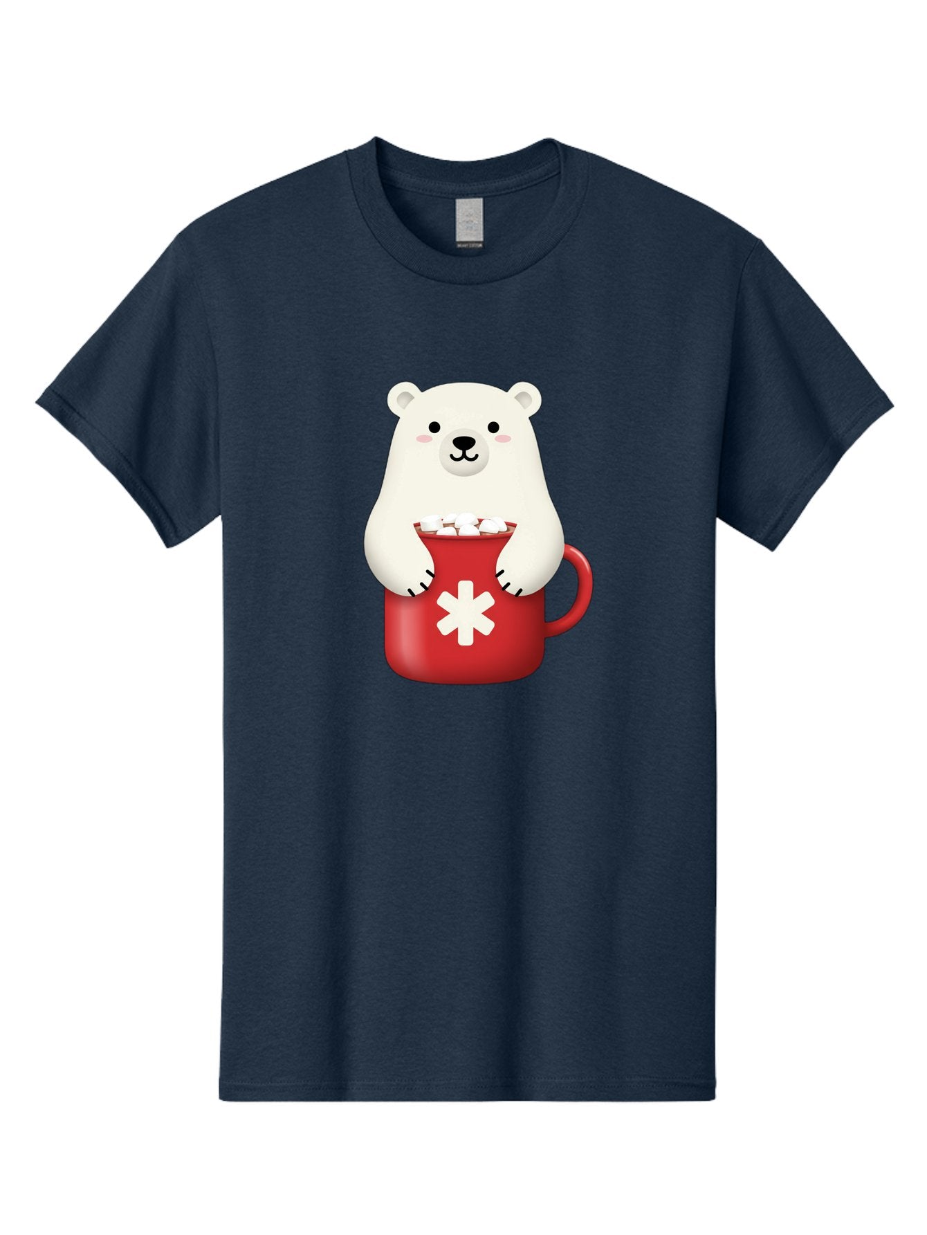 Cute-Panda-In-Cup Men'S Graphic Tee, 100% Cotton, Comfortable Casual Summer Wear, Machine Washable, White Polar Bear, Holding Red Mug, Marshmallows, Cute Cartoon Character, Winter Drink, Hot Chocolate, Medical Symbol Bae430 4