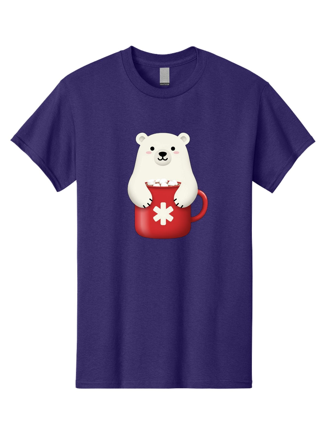 Cute-Panda-In-Cup Men'S Graphic Tee, 100% Cotton, Comfortable Casual Summer Wear, Machine Washable, White Polar Bear, Holding Red Mug, Marshmallows, Cute Cartoon Character, Winter Drink, Hot Chocolate, Medical Symbol Bae430 5