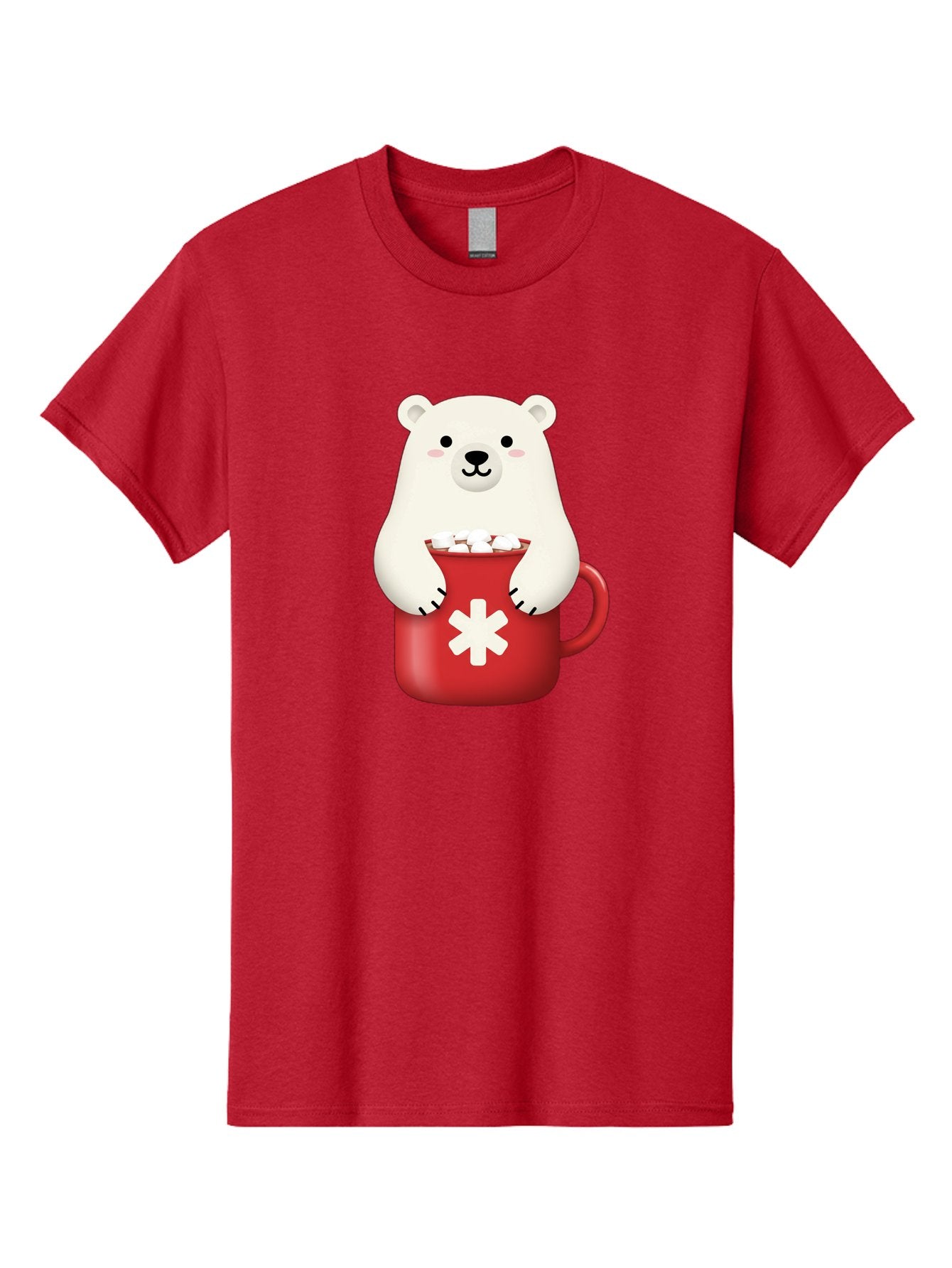 Cute-Panda-In-Cup Men'S Graphic Tee, 100% Cotton, Comfortable Casual Summer Wear, Machine Washable, White Polar Bear, Holding Red Mug, Marshmallows, Cute Cartoon Character, Winter Drink, Hot Chocolate, Medical Symbol Bae430 15