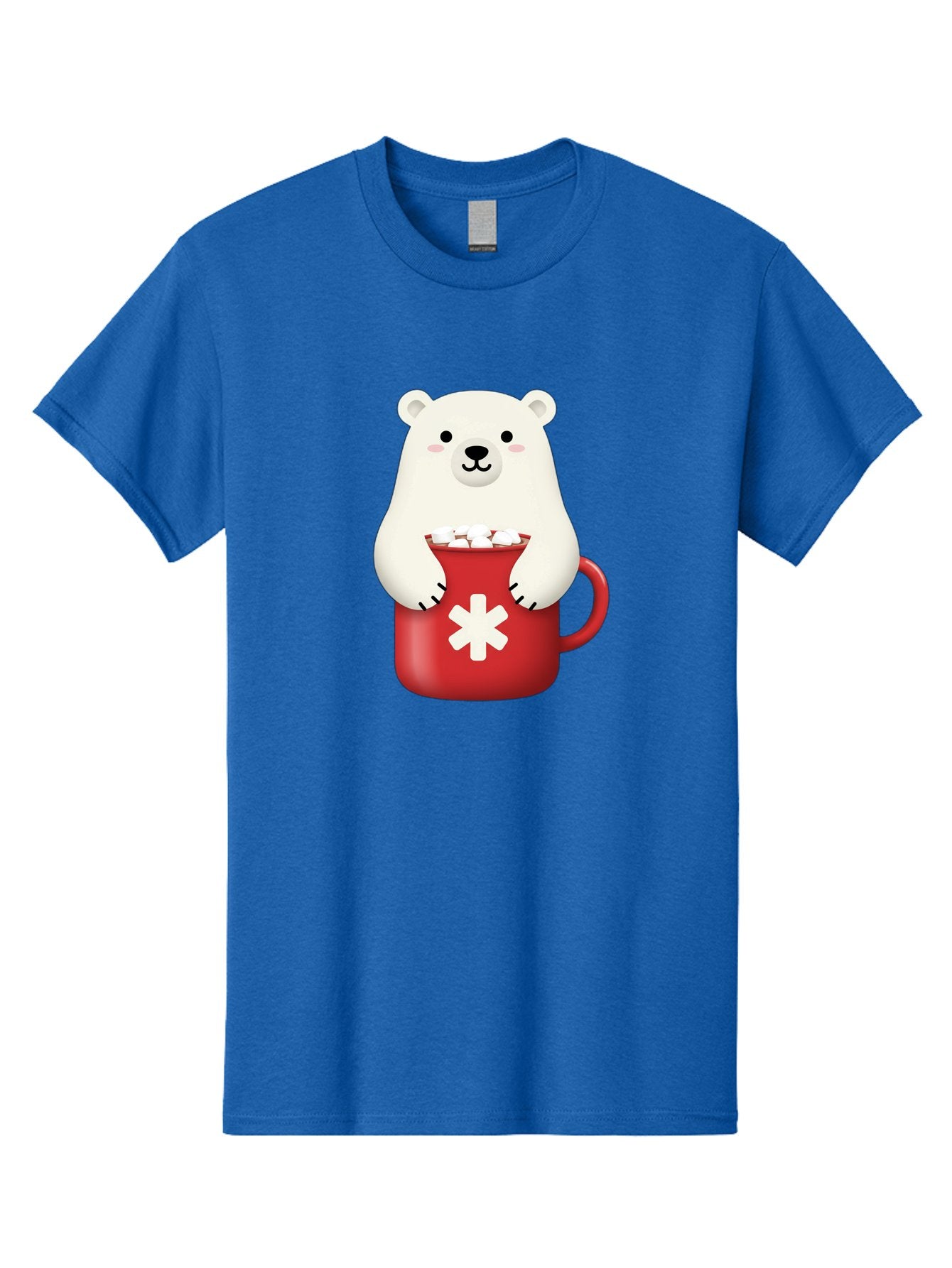 Cute-Panda-In-Cup Men'S Graphic Tee, 100% Cotton, Comfortable Casual Summer Wear, Machine Washable, White Polar Bear, Holding Red Mug, Marshmallows, Cute Cartoon Character, Winter Drink, Hot Chocolate, Medical Symbol Bae430 11