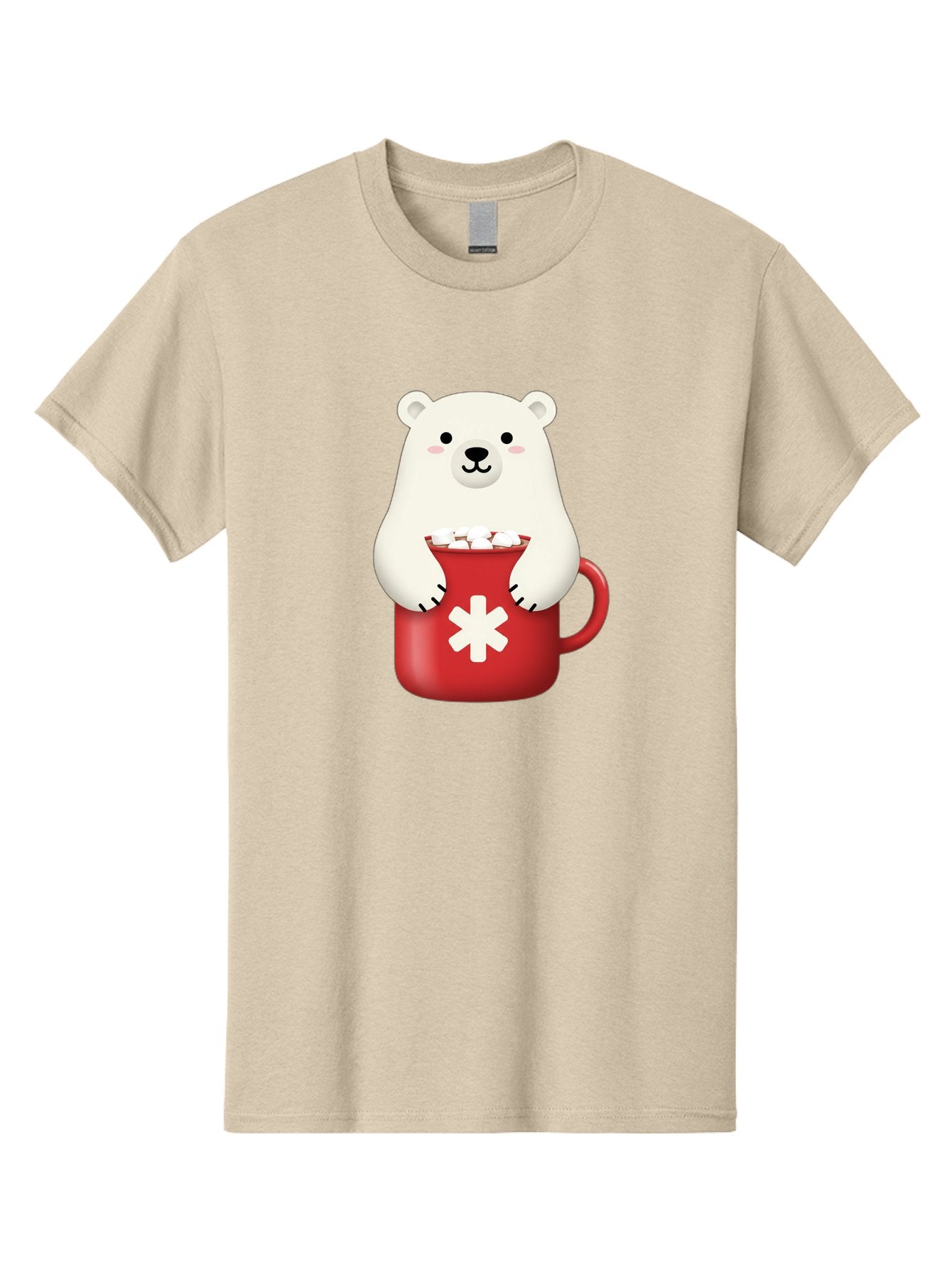 Cute-Panda-In-Cup Men'S Graphic Tee, 100% Cotton, Comfortable Casual Summer Wear, Machine Washable, White Polar Bear, Holding Red Mug, Marshmallows, Cute Cartoon Character, Winter Drink, Hot Chocolate, Medical Symbol Bae430 9