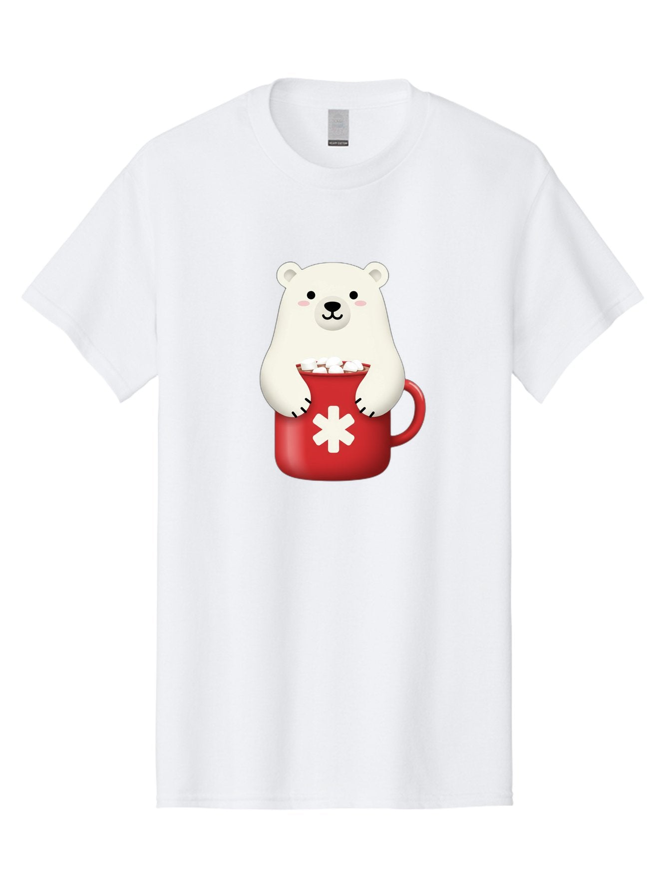 Cute-Panda-In-Cup Men'S Graphic Tee, 100% Cotton, Comfortable Casual Summer Wear, Machine Washable, White Polar Bear, Holding Red Mug, Marshmallows, Cute Cartoon Character, Winter Drink, Hot Chocolate, Medical Symbol Bae430 12