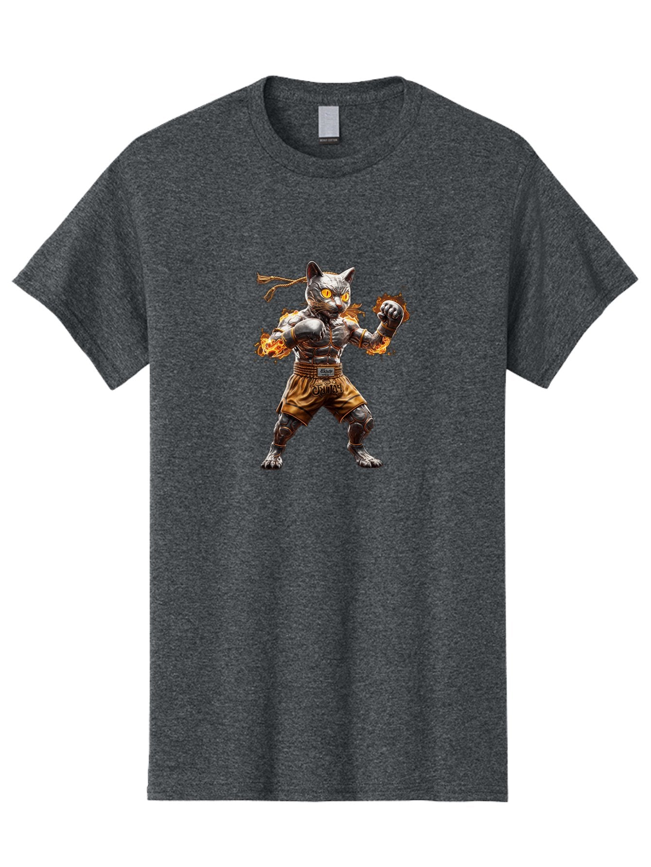 Cyber-Cat Men'S Graphic Tee, 100% Cotton, Comfortable Casual Summer Wear, Machine Washable, Anime Style Robot Cat, Martial Arts Pose, Futuristic Warrior, Cybernetic Feline, Orange Eyes Glowing, Ninja Costume, Fiery Aura, Dynamic Action, Bae431 11
