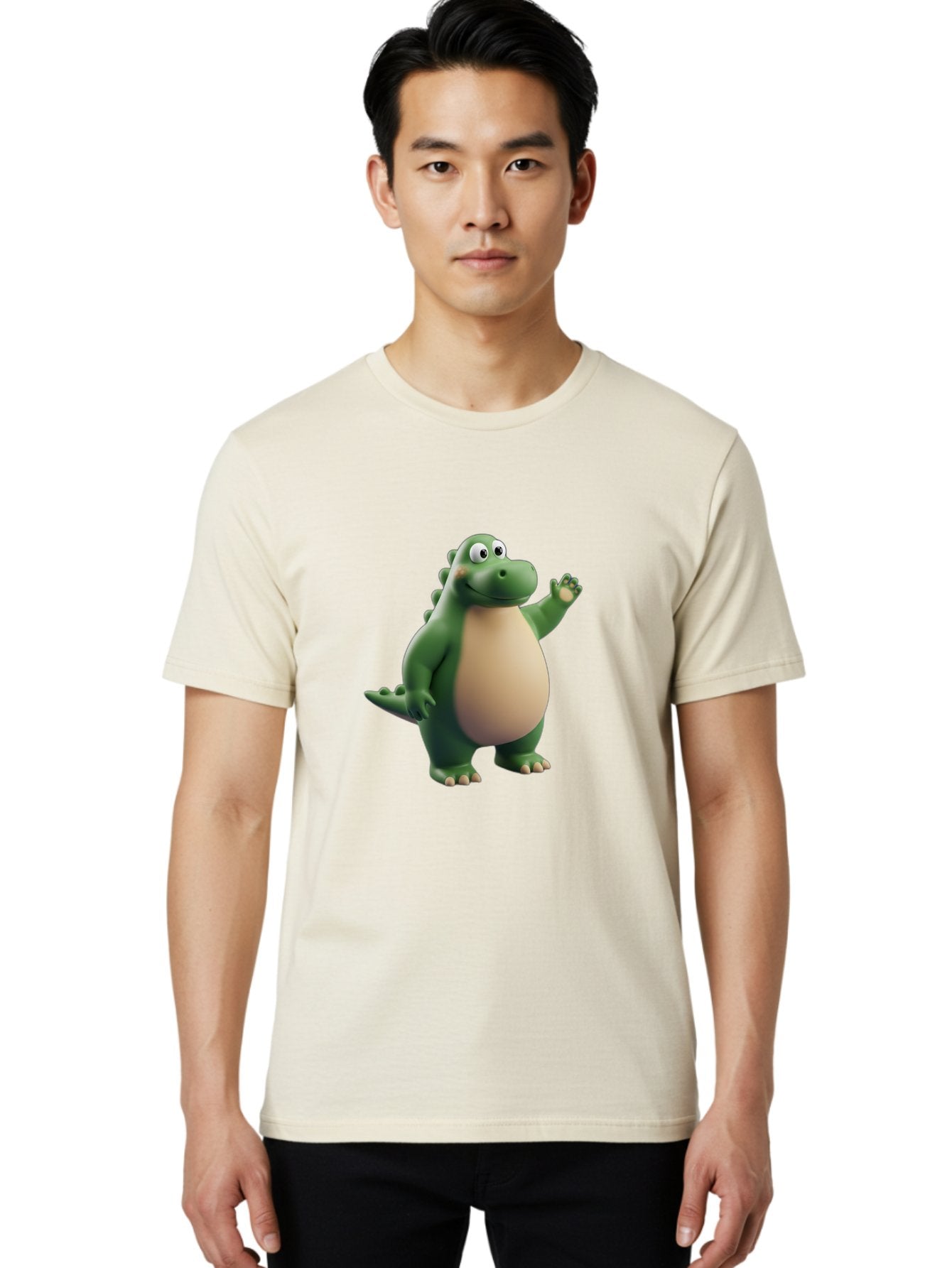 Dino-1 Men'S Graphic Tee, 100% Cotton, Comfortable Casual Summer Wear, Machine Washable, Friendly Cartoon Dinosaur, Green Dinosaur Character, Dinosaurs For Kids, Cartoon Characters For Children, Fun Dinosaur Illustrations, Bae434 23