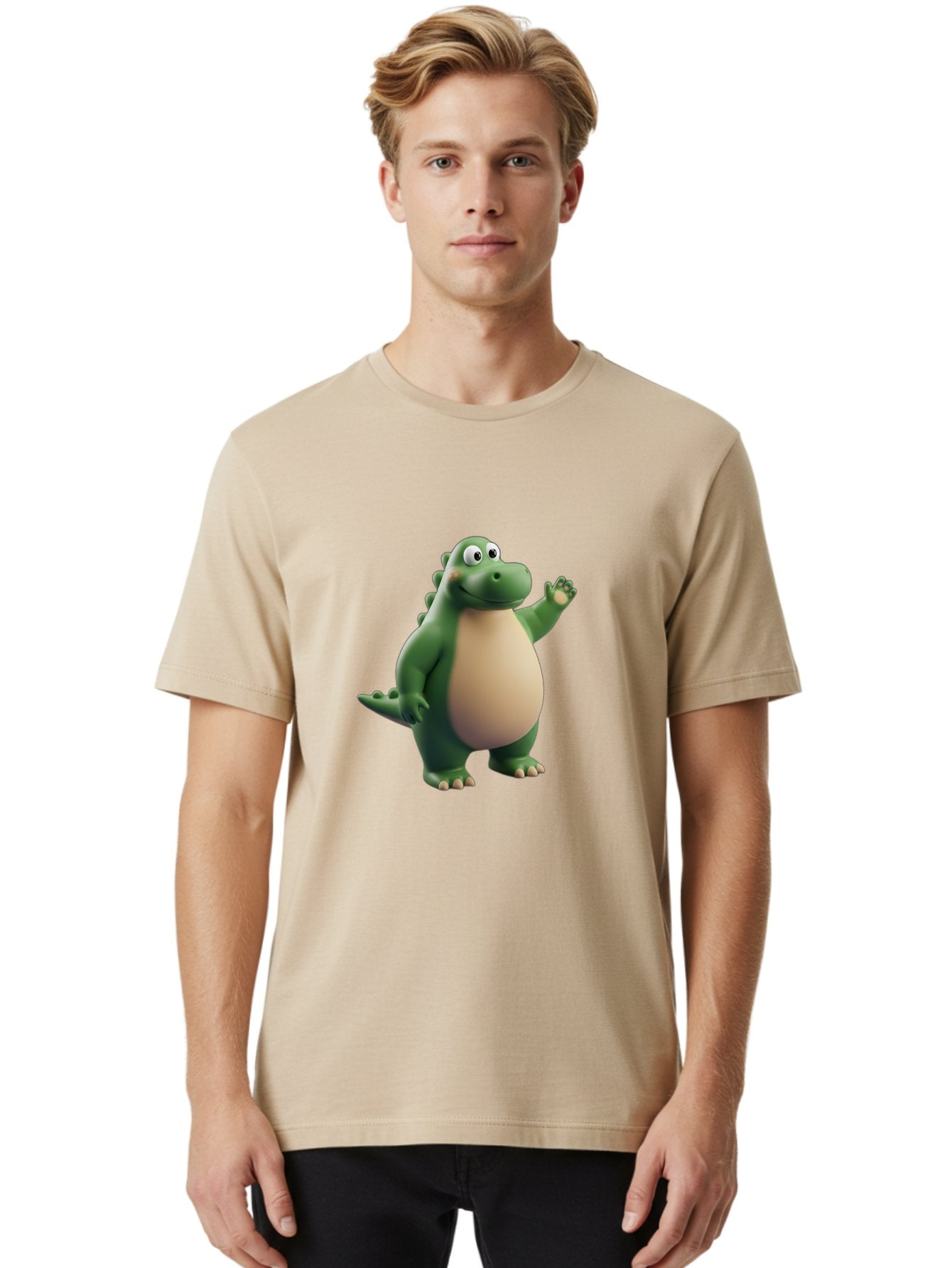 Dino-1 Men'S Graphic Tee, 100% Cotton, Comfortable Casual Summer Wear, Machine Washable, Friendly Cartoon Dinosaur, Green Dinosaur Character, Dinosaurs For Kids, Cartoon Characters For Children, Fun Dinosaur Illustrations, Bae434 25