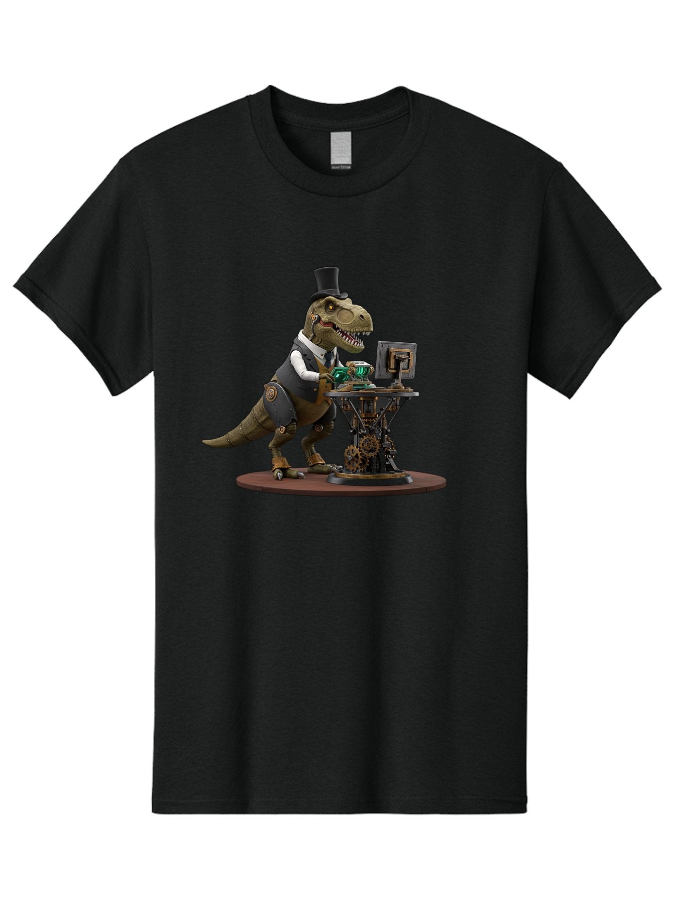 Dino-With-Top-Hat Men'S Graphic Tee, 100% Cotton, Comfortable Casual Summer Wear, Machine Washable, Robotic T-Rex, Top Hat, Steampunk, Computer, Steampunk Machinery, Metal Body, Cybernetic Dinosaur, Futuristic, Sci-Fi, Fantasy Creature, Bae437 5