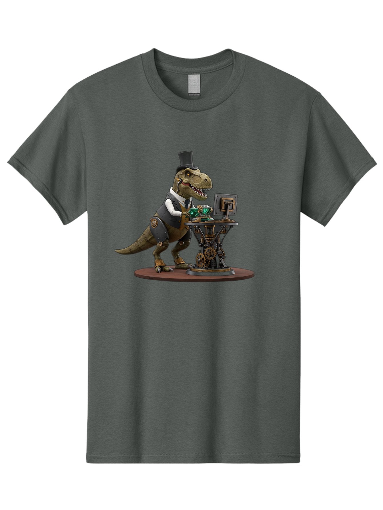 Dino-With-Top-Hat Men'S Graphic Tee, 100% Cotton, Comfortable Casual Summer Wear, Machine Washable, Robotic T-Rex, Top Hat, Steampunk, Computer, Steampunk Machinery, Metal Body, Cybernetic Dinosaur, Futuristic, Sci-Fi, Fantasy Creature, Bae437 8