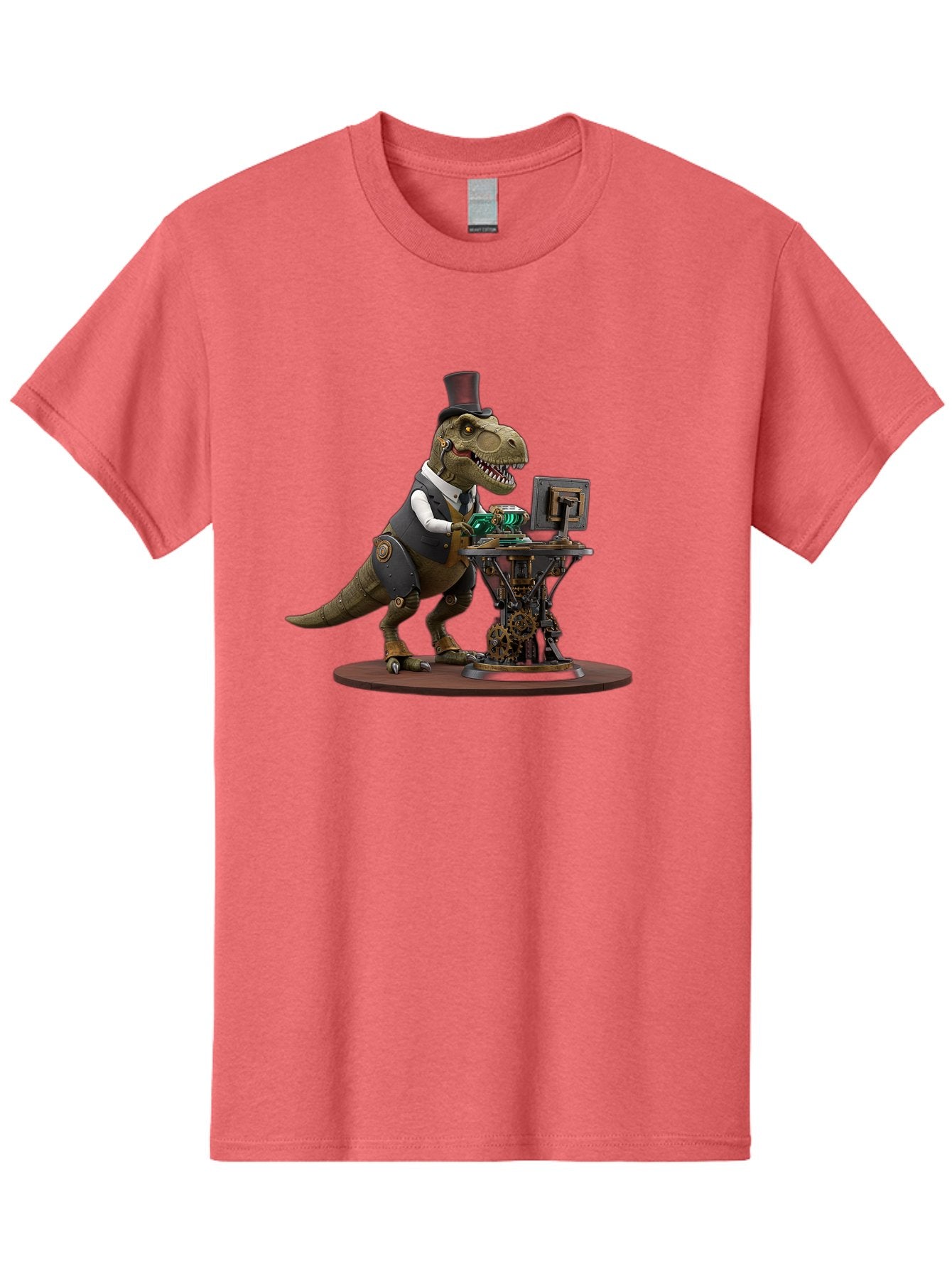 Dino-With-Top-Hat Men'S Graphic Tee, 100% Cotton, Comfortable Casual Summer Wear, Machine Washable, Robotic T-Rex, Top Hat, Steampunk, Computer, Steampunk Machinery, Metal Body, Cybernetic Dinosaur, Futuristic, Sci-Fi, Fantasy Creature, Bae437 11