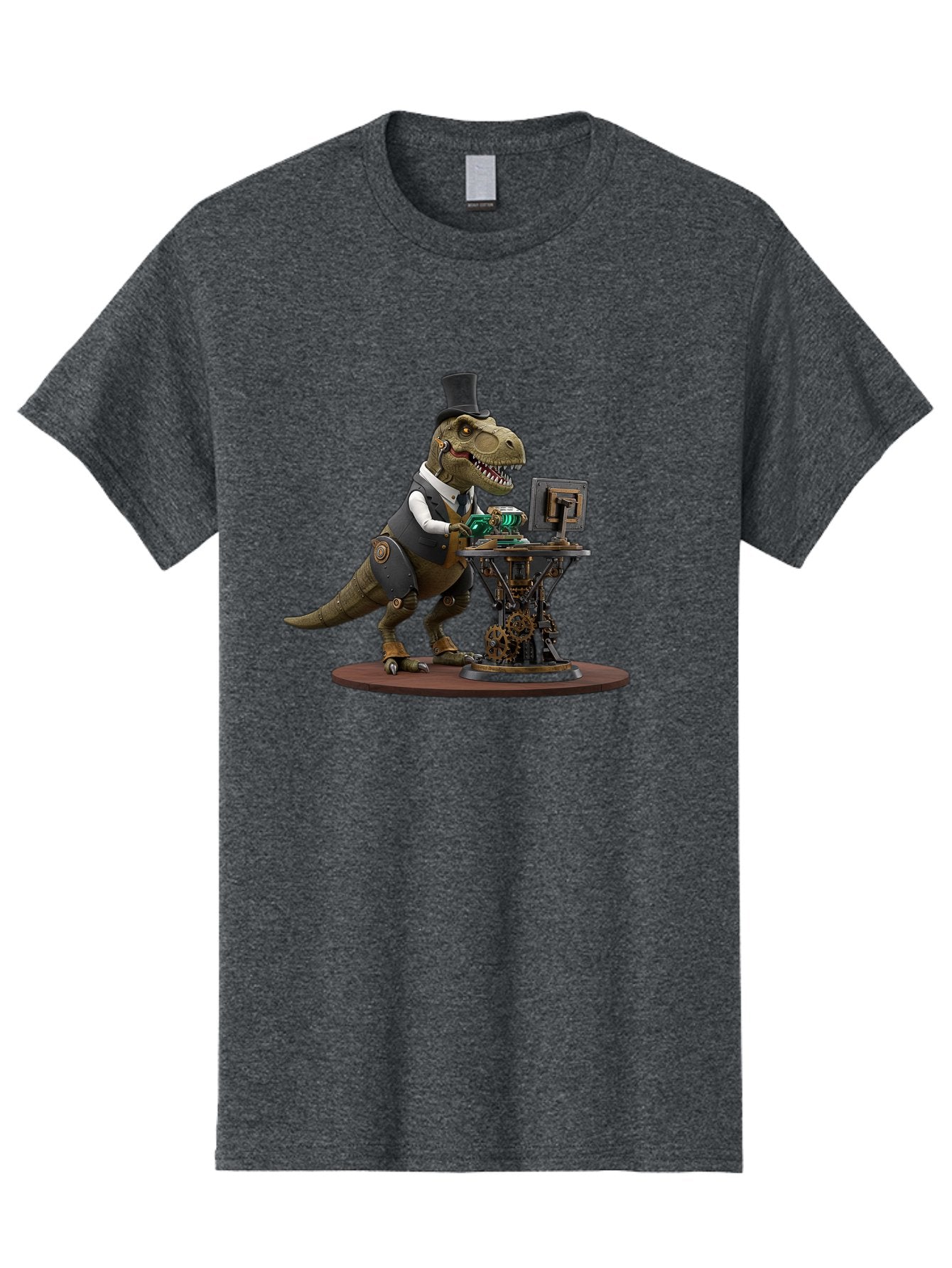 Dino-With-Top-Hat Men'S Graphic Tee, 100% Cotton, Comfortable Casual Summer Wear, Machine Washable, Robotic T-Rex, Top Hat, Steampunk, Computer, Steampunk Machinery, Metal Body, Cybernetic Dinosaur, Futuristic, Sci-Fi, Fantasy Creature, Bae437 7
