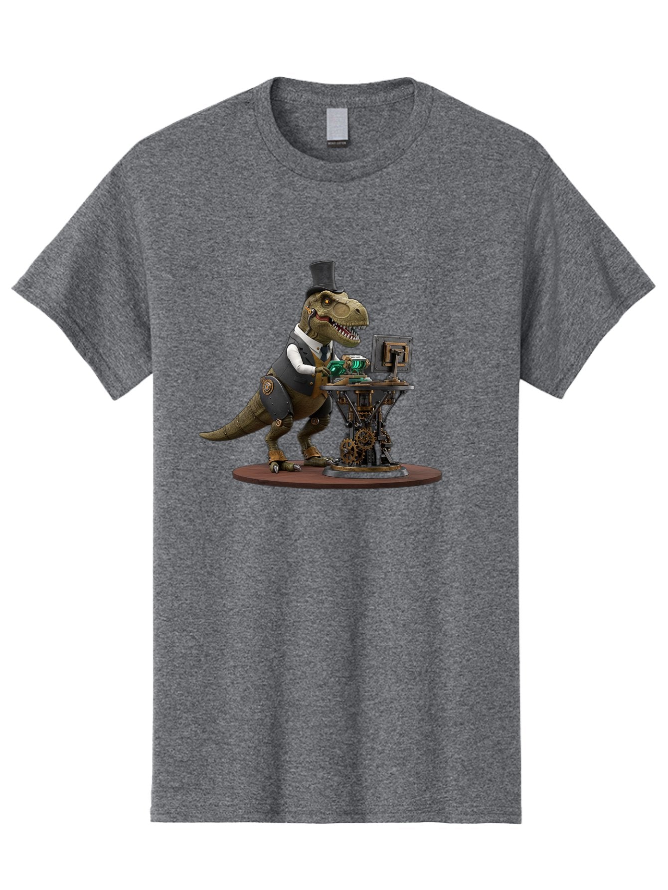 Dino-With-Top-Hat Men'S Graphic Tee, 100% Cotton, Comfortable Casual Summer Wear, Machine Washable, Robotic T-Rex, Top Hat, Steampunk, Computer, Steampunk Machinery, Metal Body, Cybernetic Dinosaur, Futuristic, Sci-Fi, Fantasy Creature, Bae437 10