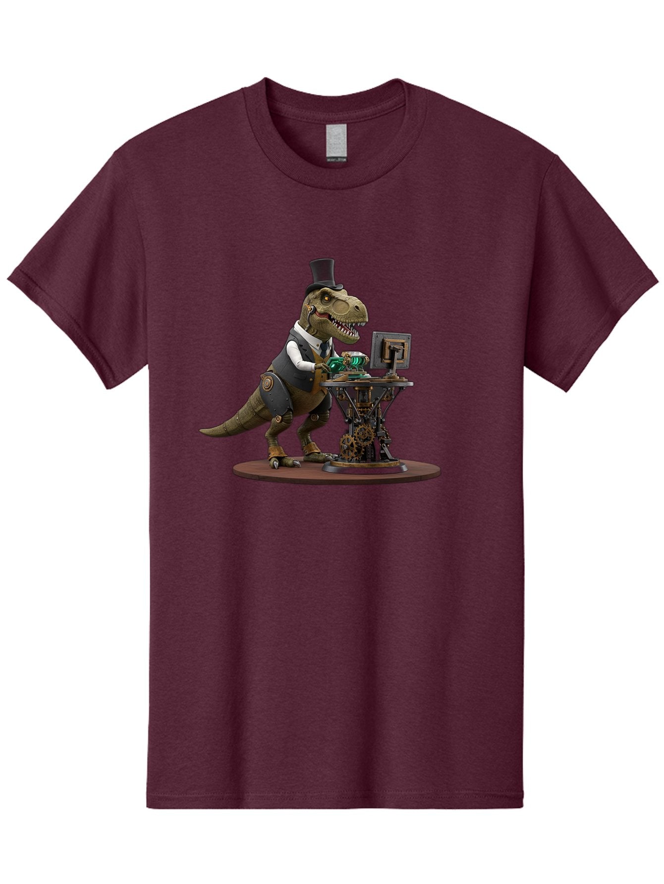 Dino-With-Top-Hat Men'S Graphic Tee, 100% Cotton, Comfortable Casual Summer Wear, Machine Washable, Robotic T-Rex, Top Hat, Steampunk, Computer, Steampunk Machinery, Metal Body, Cybernetic Dinosaur, Futuristic, Sci-Fi, Fantasy Creature, Bae437 12