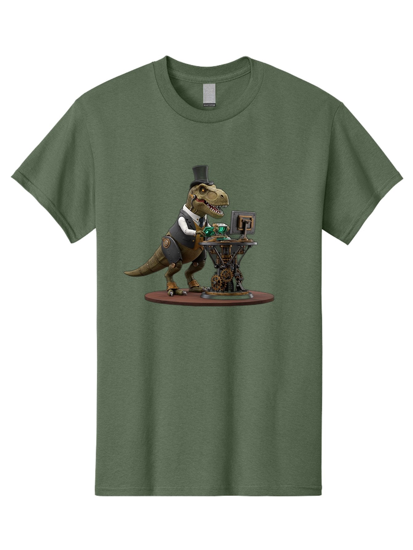 Dino-With-Top-Hat Men'S Graphic Tee, 100% Cotton, Comfortable Casual Summer Wear, Machine Washable, Robotic T-Rex, Top Hat, Steampunk, Computer, Steampunk Machinery, Metal Body, Cybernetic Dinosaur, Futuristic, Sci-Fi, Fantasy Creature, Bae437 9