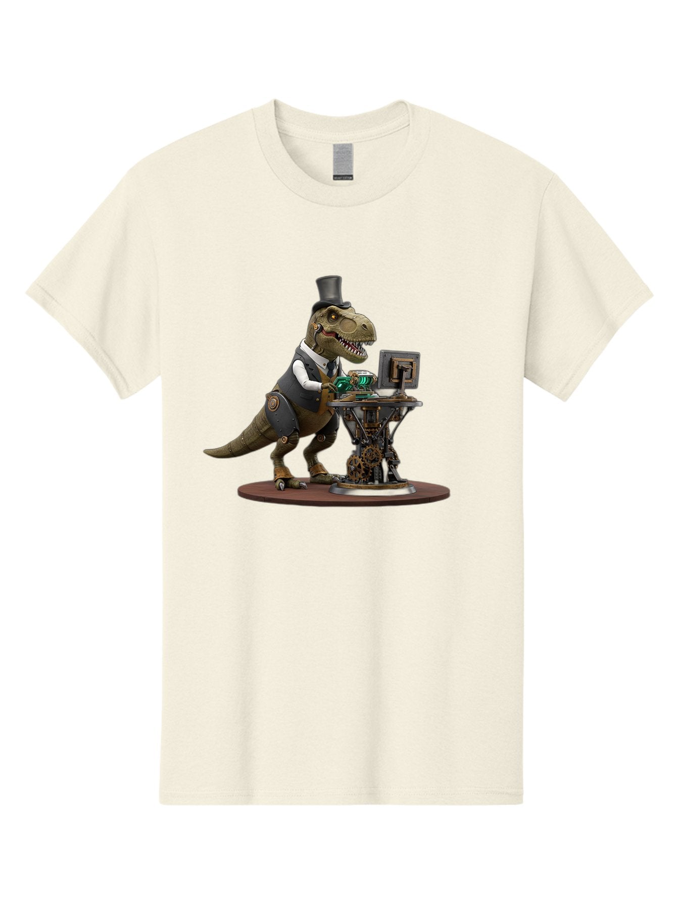 Dino-With-Top-Hat Men'S Graphic Tee, 100% Cotton, Comfortable Casual Summer Wear, Machine Washable, Robotic T-Rex, Top Hat, Steampunk, Computer, Steampunk Machinery, Metal Body, Cybernetic Dinosaur, Futuristic, Sci-Fi, Fantasy Creature, Bae437 15