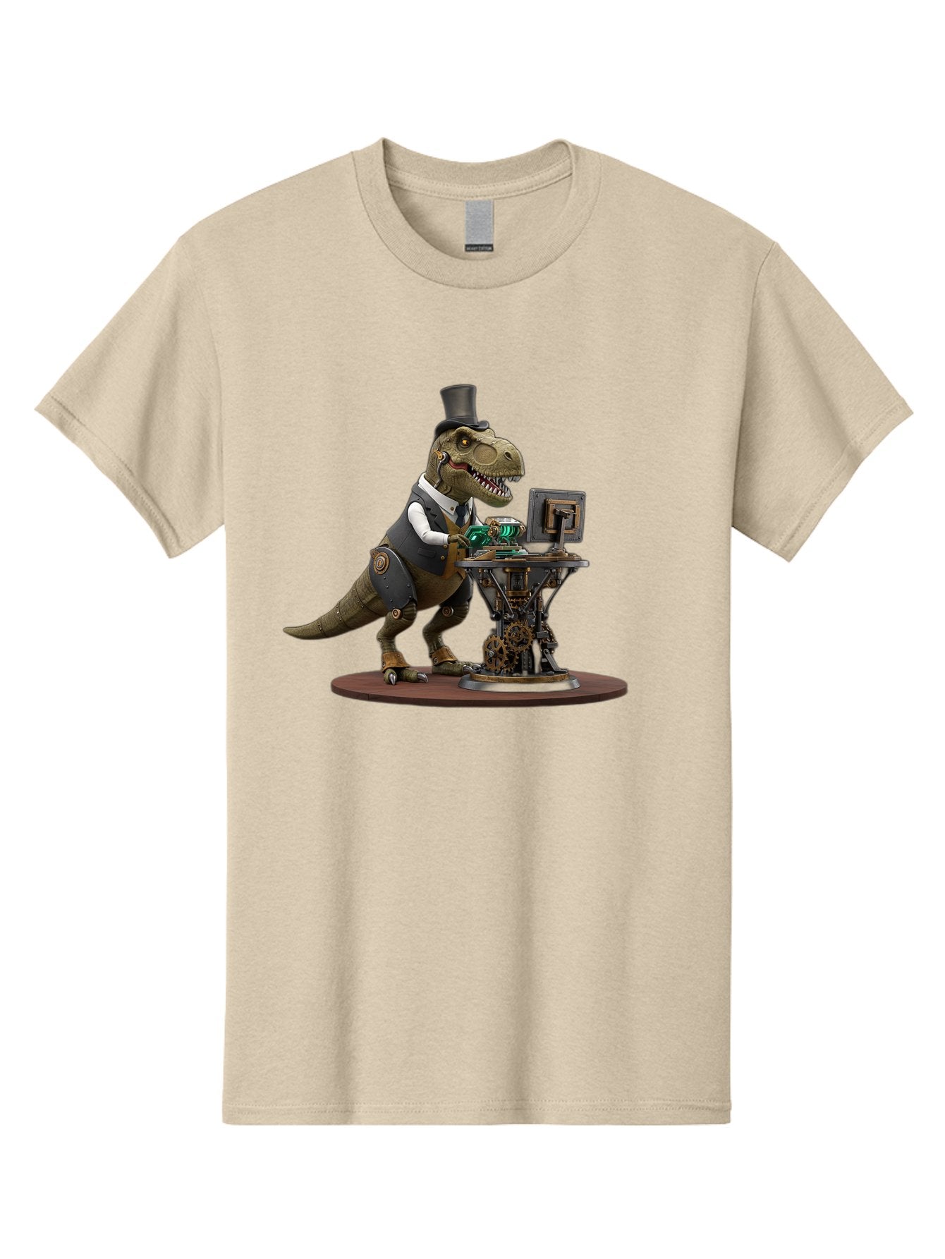 Dino-With-Top-Hat Men'S Graphic Tee, 100% Cotton, Comfortable Casual Summer Wear, Machine Washable, Robotic T-Rex, Top Hat, Steampunk, Computer, Steampunk Machinery, Metal Body, Cybernetic Dinosaur, Futuristic, Sci-Fi, Fantasy Creature, Bae437 6