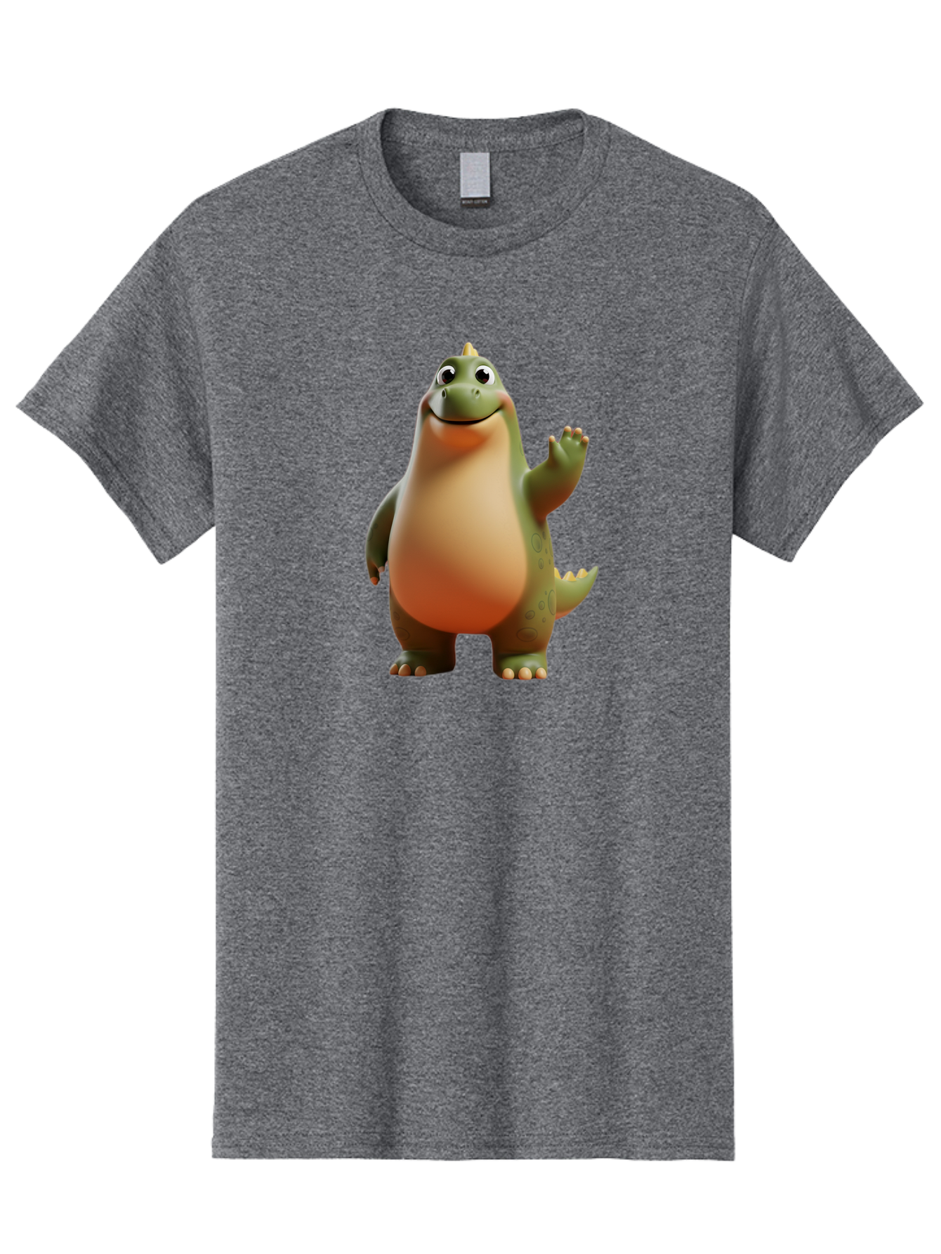 Dinosaur Men'S Graphic Tee, 100% Cotton, Comfortable Casual Summer Wear, Machine Washable, Happy Dinosaur, Cartoon Character, Friendly Creature, Cute Illustration, Waving Dinosaur, Animated Dinosaur, Green Dinosaur, Smiling Face, Fun Design, Bae439