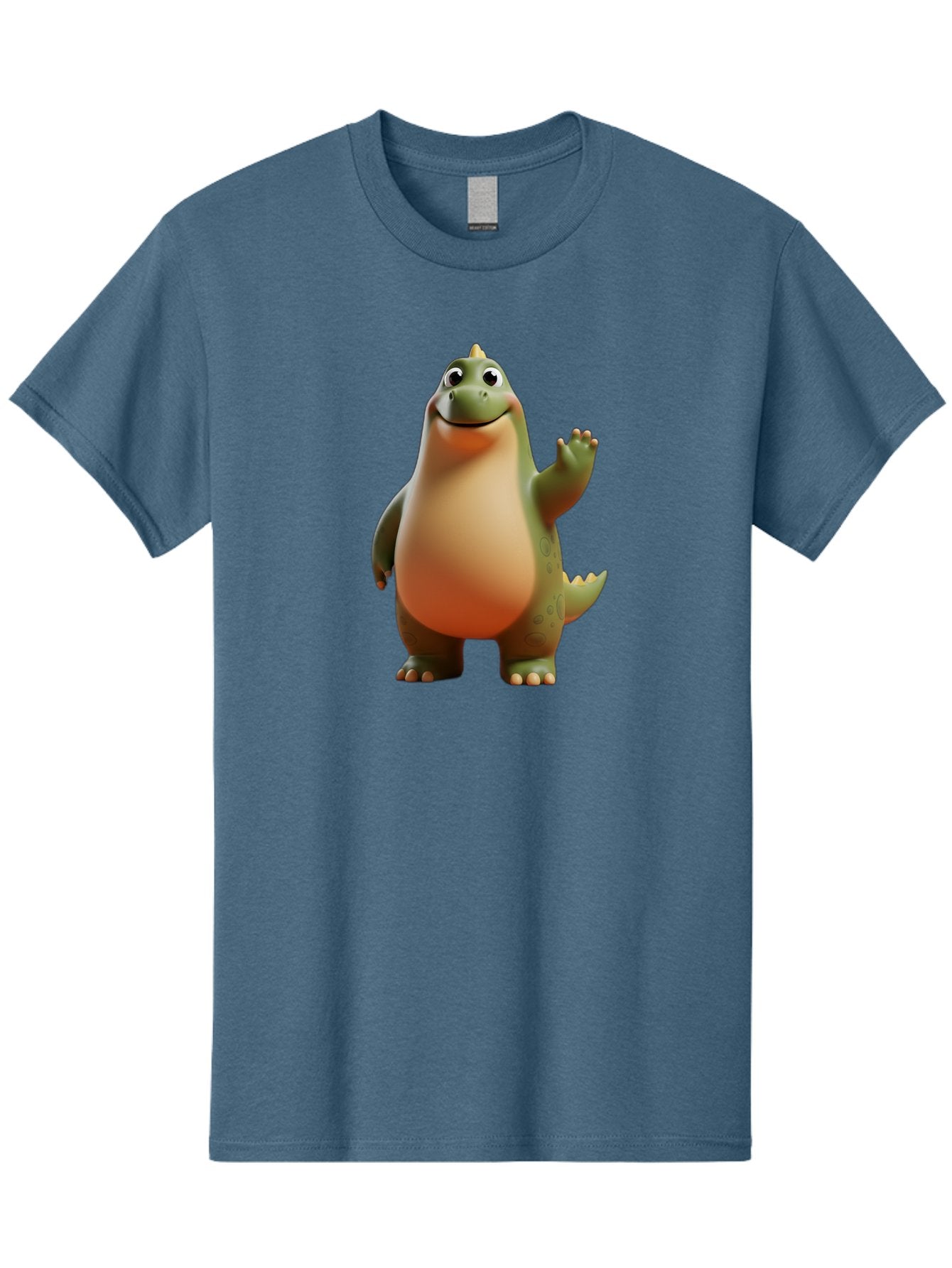 Dinosaur Men'S Graphic Tee, 100% Cotton, Comfortable Casual Summer Wear, Machine Washable, Happy Dinosaur, Cartoon Character, Friendly Creature, Cute Illustration, Waving Dinosaur, Animated Dinosaur, Green Dinosaur, Smiling Face, Fun Design, Bae439 3