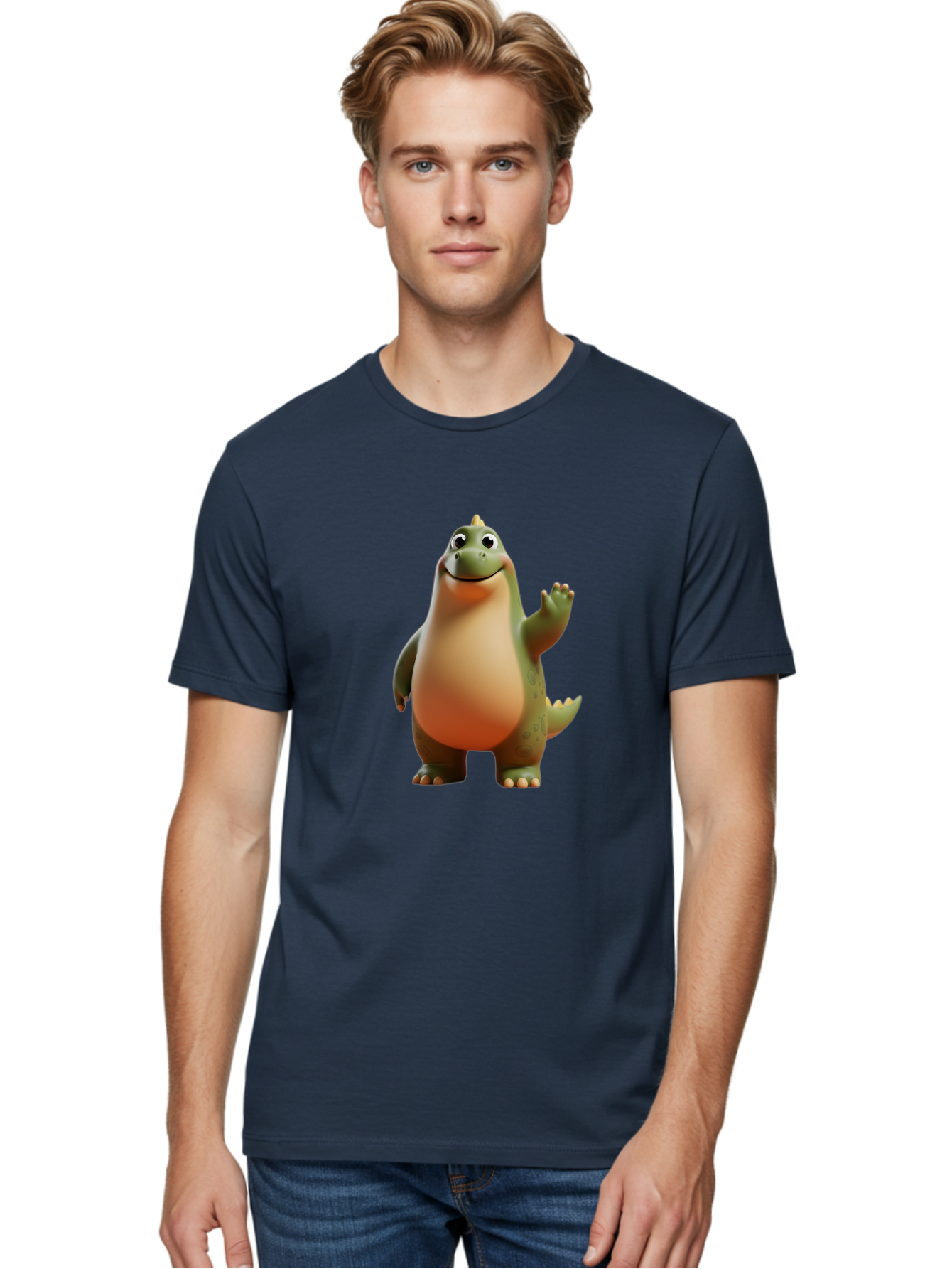 Dinosaur Men'S Graphic Tee, 100% Cotton, Comfortable Casual Summer Wear, Machine Washable, Happy Dinosaur, Cartoon Character, Friendly Creature, Cute Illustration, Waving Dinosaur, Animated Dinosaur, Green Dinosaur, Smiling Face, Fun Design, Bae439 21
