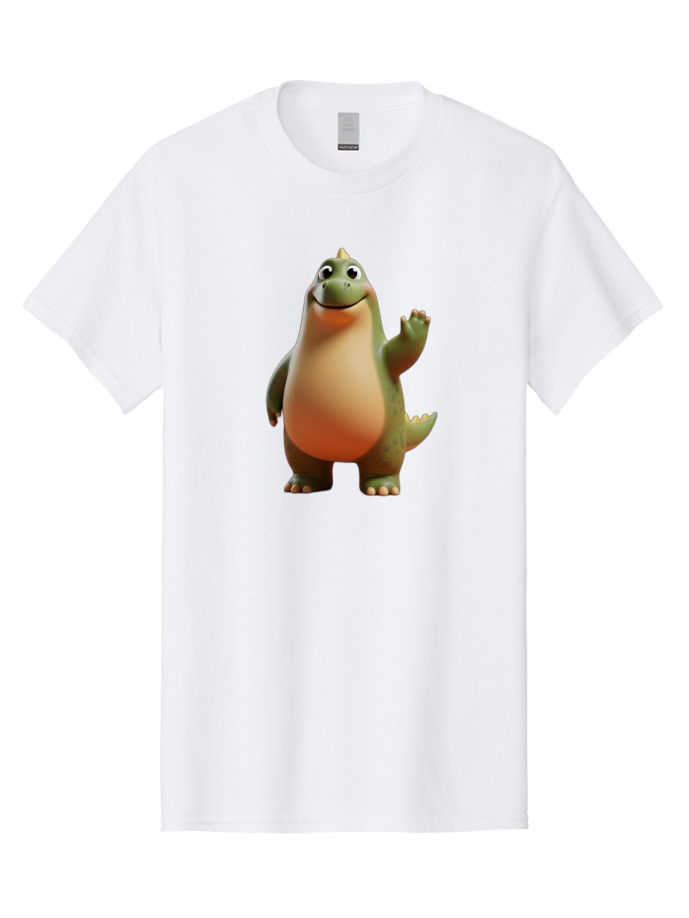 Dinosaur Men'S Graphic Tee, 100% Cotton, Comfortable Casual Summer Wear, Machine Washable, Happy Dinosaur, Cartoon Character, Friendly Creature, Cute Illustration, Waving Dinosaur, Animated Dinosaur, Green Dinosaur, Smiling Face, Fun Design, Bae439