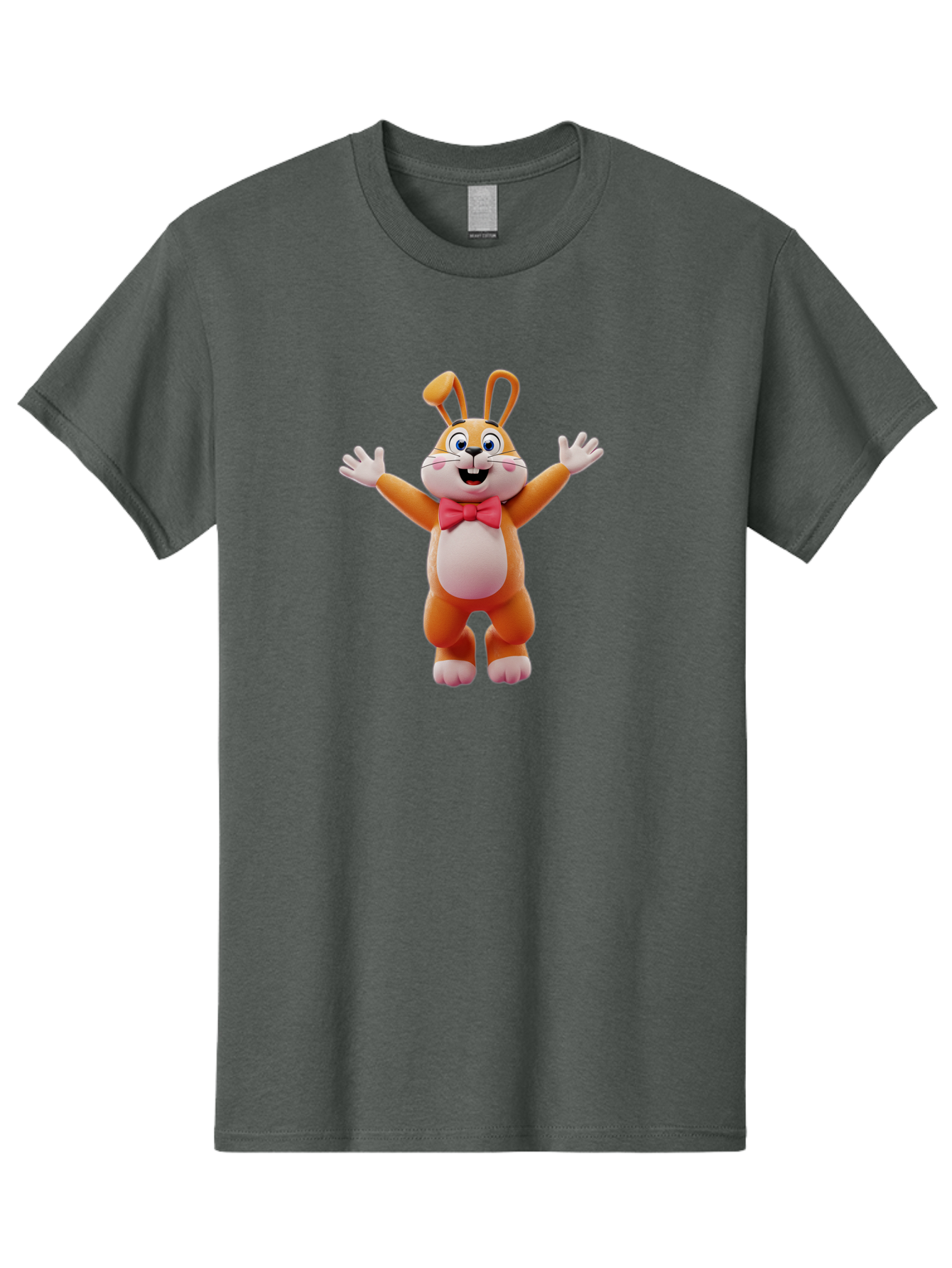 Easter-Bunny Men'S Graphic Tee, 100% Cotton, Comfortable Casual Summer Wear, Machine Washable, Cartoon Rabbit, Easter Bunny, Orange Bunny, Pink Bow Tie, White Gloves, Cute Character, 3D Illustration, Easter Theme, Spring Celebration Bae441 7