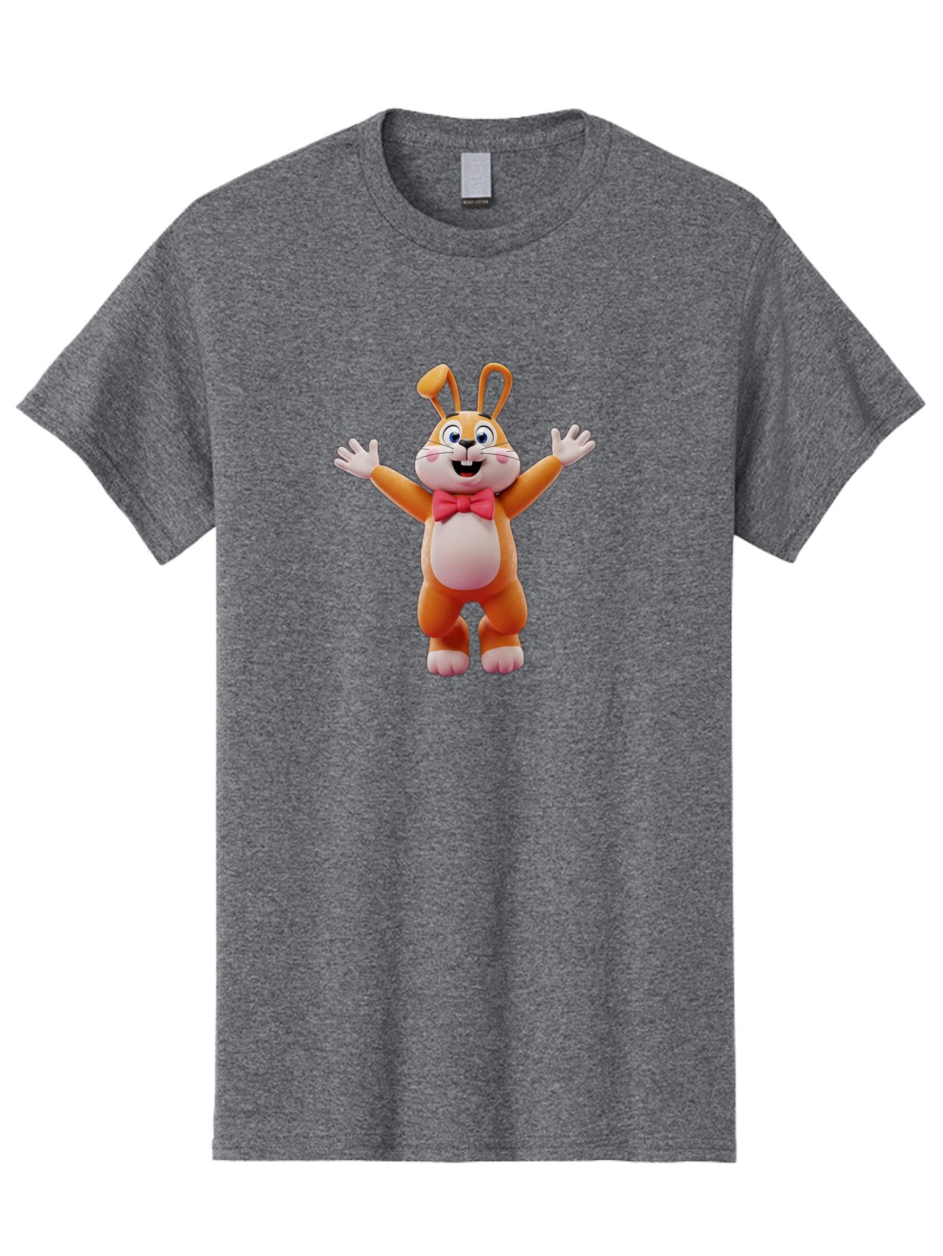 Easter-Bunny Men'S Graphic Tee, 100% Cotton, Comfortable Casual Summer Wear, Machine Washable, Cartoon Rabbit, Easter Bunny, Orange Bunny, Pink Bow Tie, White Gloves, Cute Character, 3D Illustration, Easter Theme, Spring Celebration Bae441