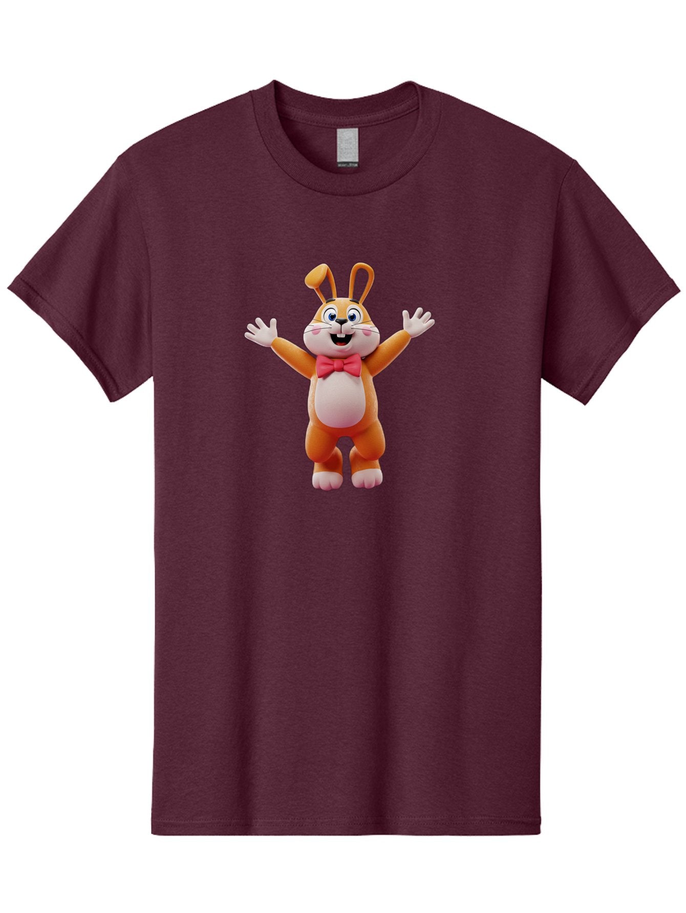 Easter-Bunny Men'S Graphic Tee, 100% Cotton, Comfortable Casual Summer Wear, Machine Washable, Cartoon Rabbit, Easter Bunny, Orange Bunny, Pink Bow Tie, White Gloves, Cute Character, 3D Illustration, Easter Theme, Spring Celebration Bae441