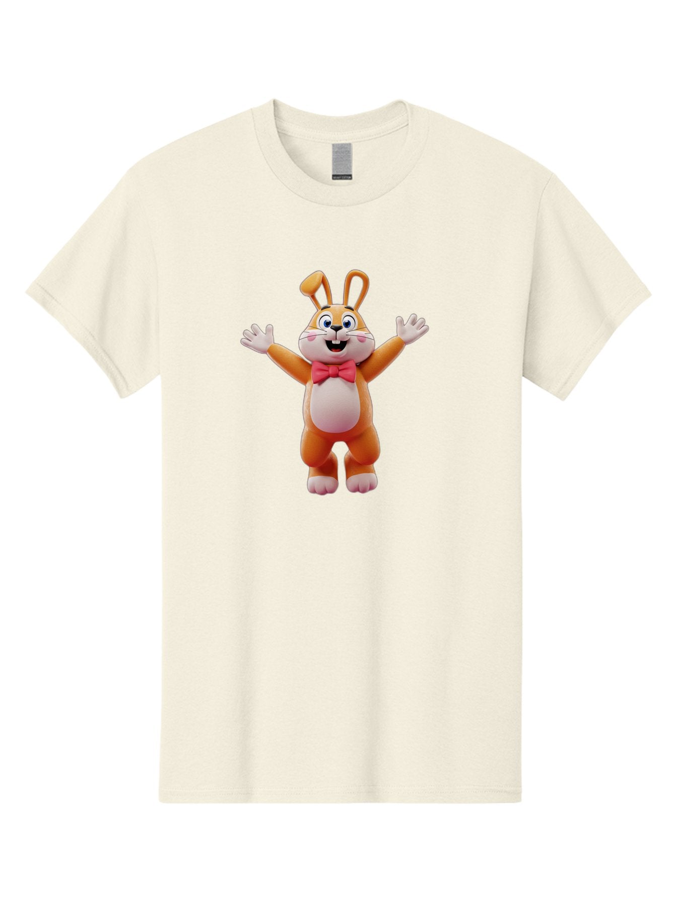 Easter-Bunny Men'S Graphic Tee, 100% Cotton, Comfortable Casual Summer Wear, Machine Washable, Cartoon Rabbit, Easter Bunny, Orange Bunny, Pink Bow Tie, White Gloves, Cute Character, 3D Illustration, Easter Theme, Spring Celebration Bae441 7