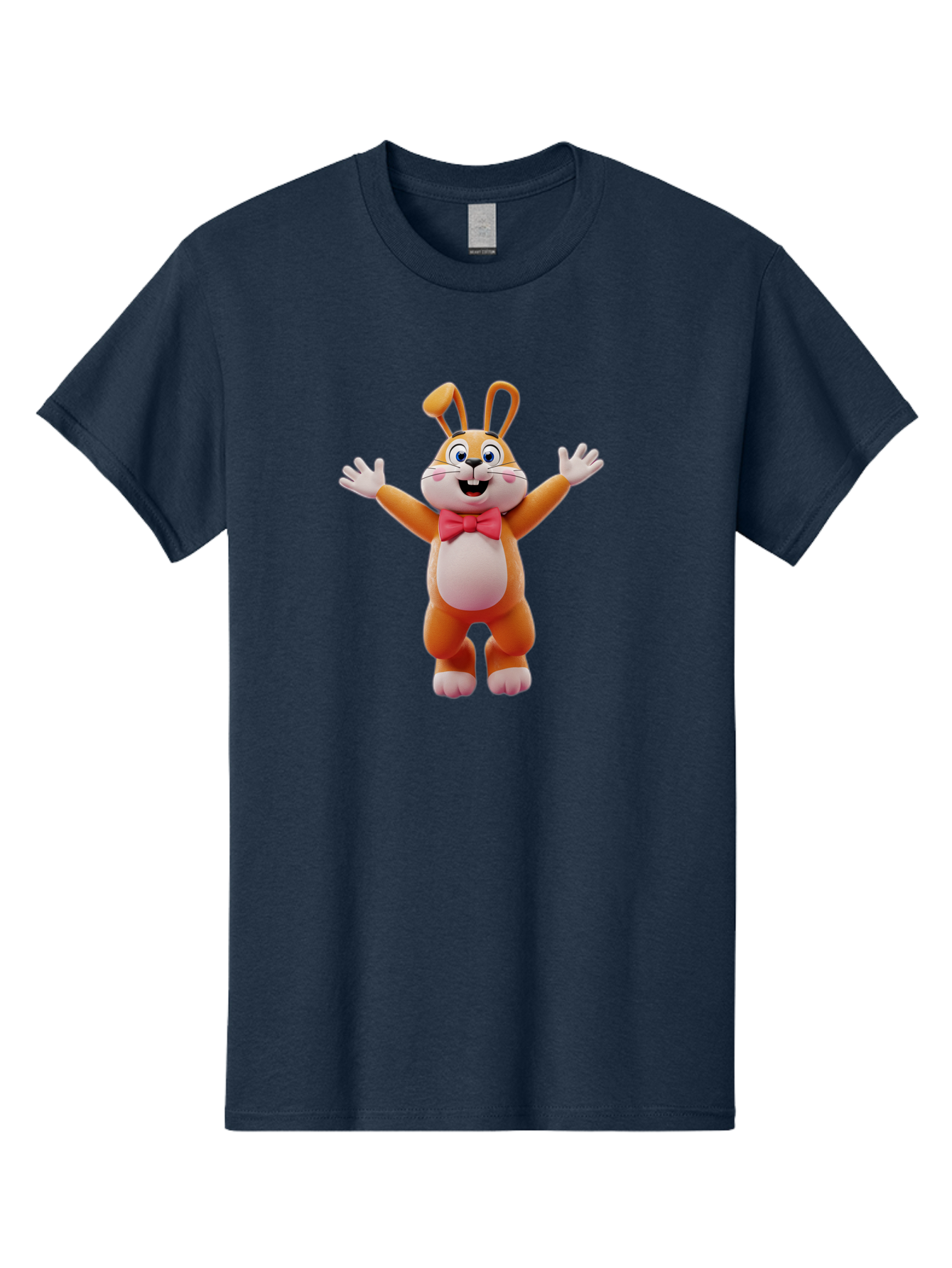 Easter-Bunny Men'S Graphic Tee, 100% Cotton, Comfortable Casual Summer Wear, Machine Washable, Cartoon Rabbit, Easter Bunny, Orange Bunny, Pink Bow Tie, White Gloves, Cute Character, 3D Illustration, Easter Theme, Spring Celebration Bae441 12