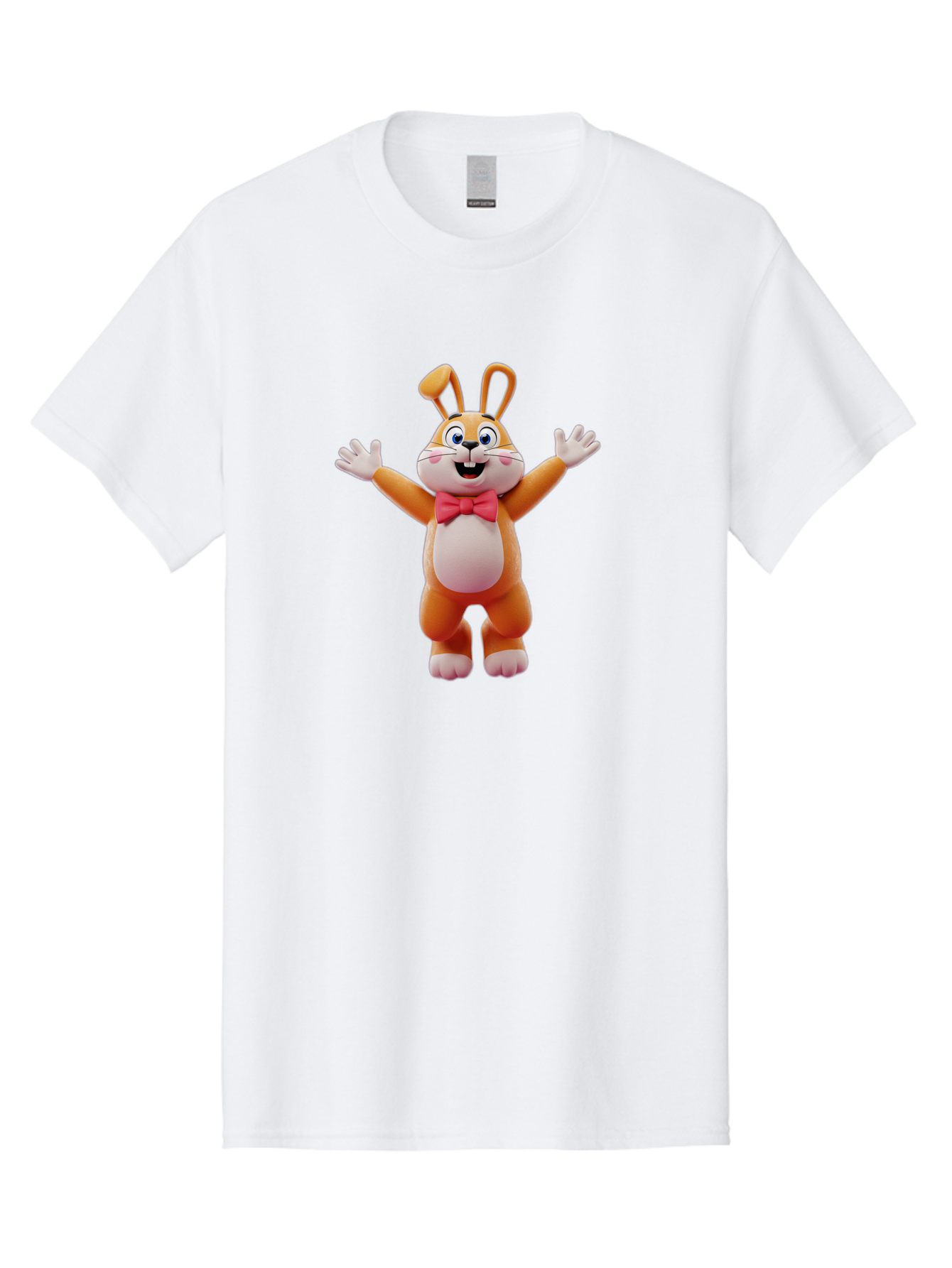 Easter-Bunny Men'S Graphic Tee, 100% Cotton, Comfortable Casual Summer Wear, Machine Washable, Cartoon Rabbit, Easter Bunny, Orange Bunny, Pink Bow Tie, White Gloves, Cute Character, 3D Illustration, Easter Theme, Spring Celebration Bae441 4