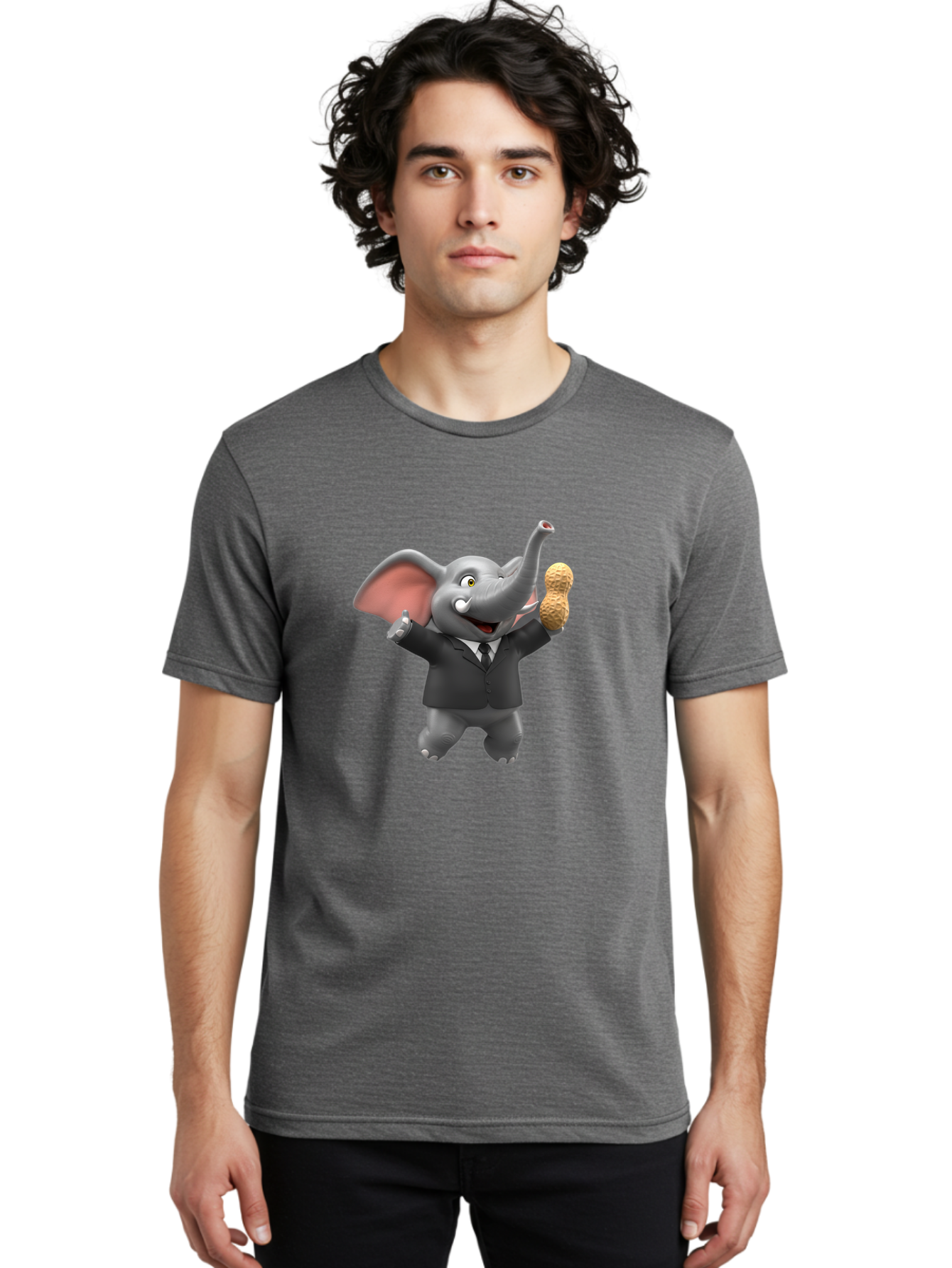 Elephant-In-Suit Men'S Graphic Tee, 100% Cotton, Comfortable Casual Summer Wear, Machine Washable, Elephant In Business Attire, Cartoon Character, Peanuts, Humorous Illustration, Comedic Design, Funny Animal Bae442 17