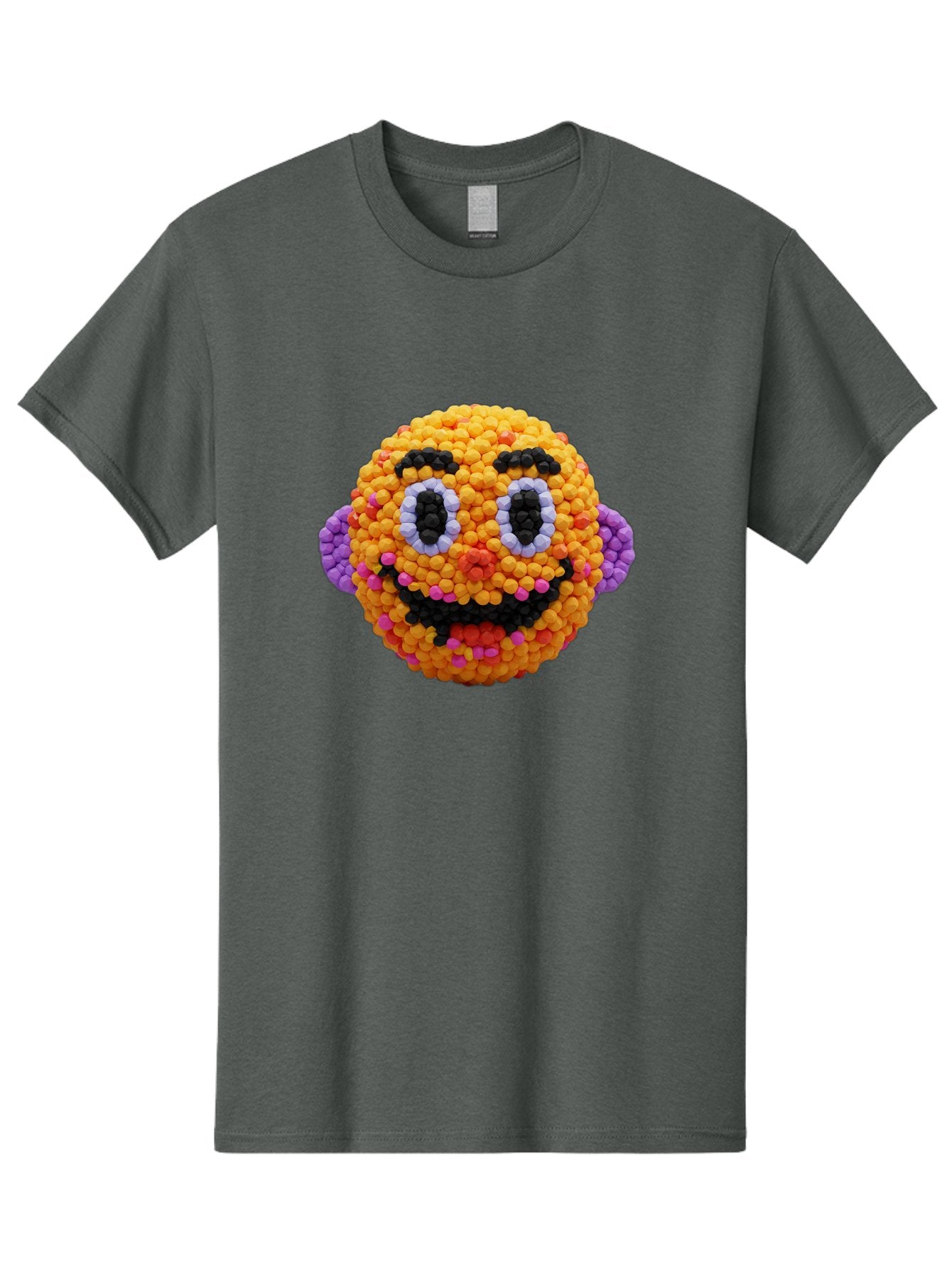Ernie-Bead-Head Men'S Graphic Tee, 100% Cotton, Comfortable Casual Summer Wear, Machine Washable, Sesame Street Ernie, Bead Art, Colorful Character, Playful Design, Fun Toy, Creative Craft, 3D Art, Children'S Entertainment, Purple Ears, Bae443