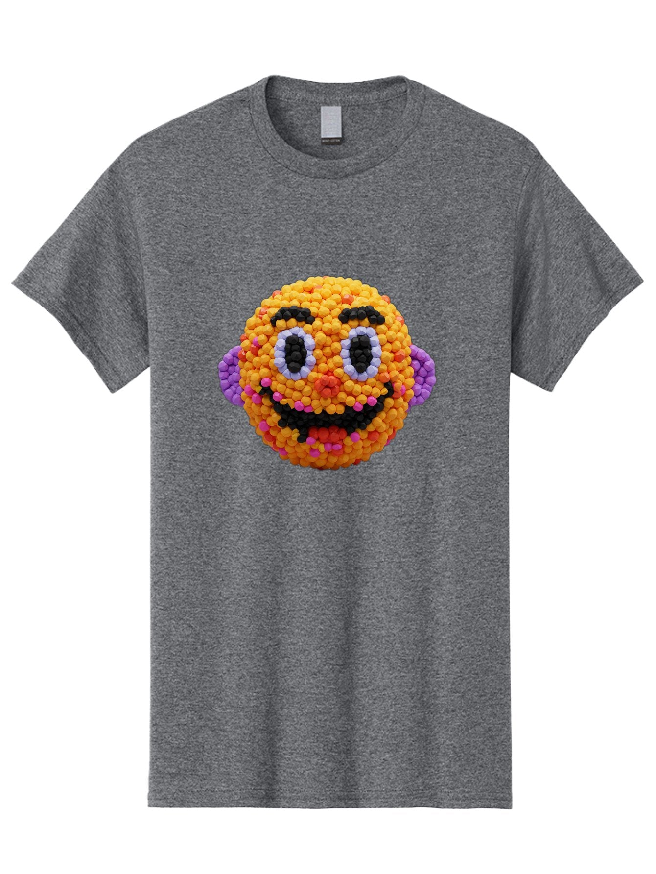 Ernie-Bead-Head Men'S Graphic Tee, 100% Cotton, Comfortable Casual Summer Wear, Machine Washable, Sesame Street Ernie, Bead Art, Colorful Character, Playful Design, Fun Toy, Creative Craft, 3D Art, Children'S Entertainment, Purple Ears, Bae443 6