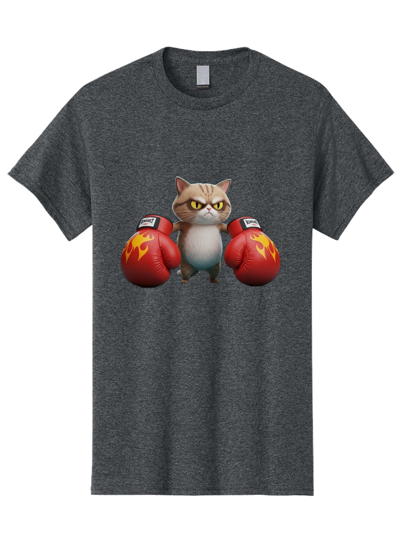 Expect-Cat-Boxer Men'S Graphic Tee, 100% Cotton, Comfortable Casual Summer Wear, Machine Washable, Aggressive Cat, Boxing Gloves, Fighting Cat, Expect Label, Feline Fighter, Cartoon Cat, Yellow Eyes, Red Gloves, Flame Design Bae444 11