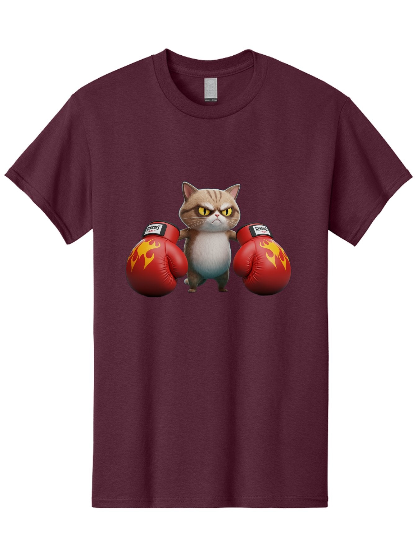 Expect-Cat-Boxer Men'S Graphic Tee, 100% Cotton, Comfortable Casual Summer Wear, Machine Washable, Aggressive Cat, Boxing Gloves, Fighting Cat, Expect Label, Feline Fighter, Cartoon Cat, Yellow Eyes, Red Gloves, Flame Design Bae444 9