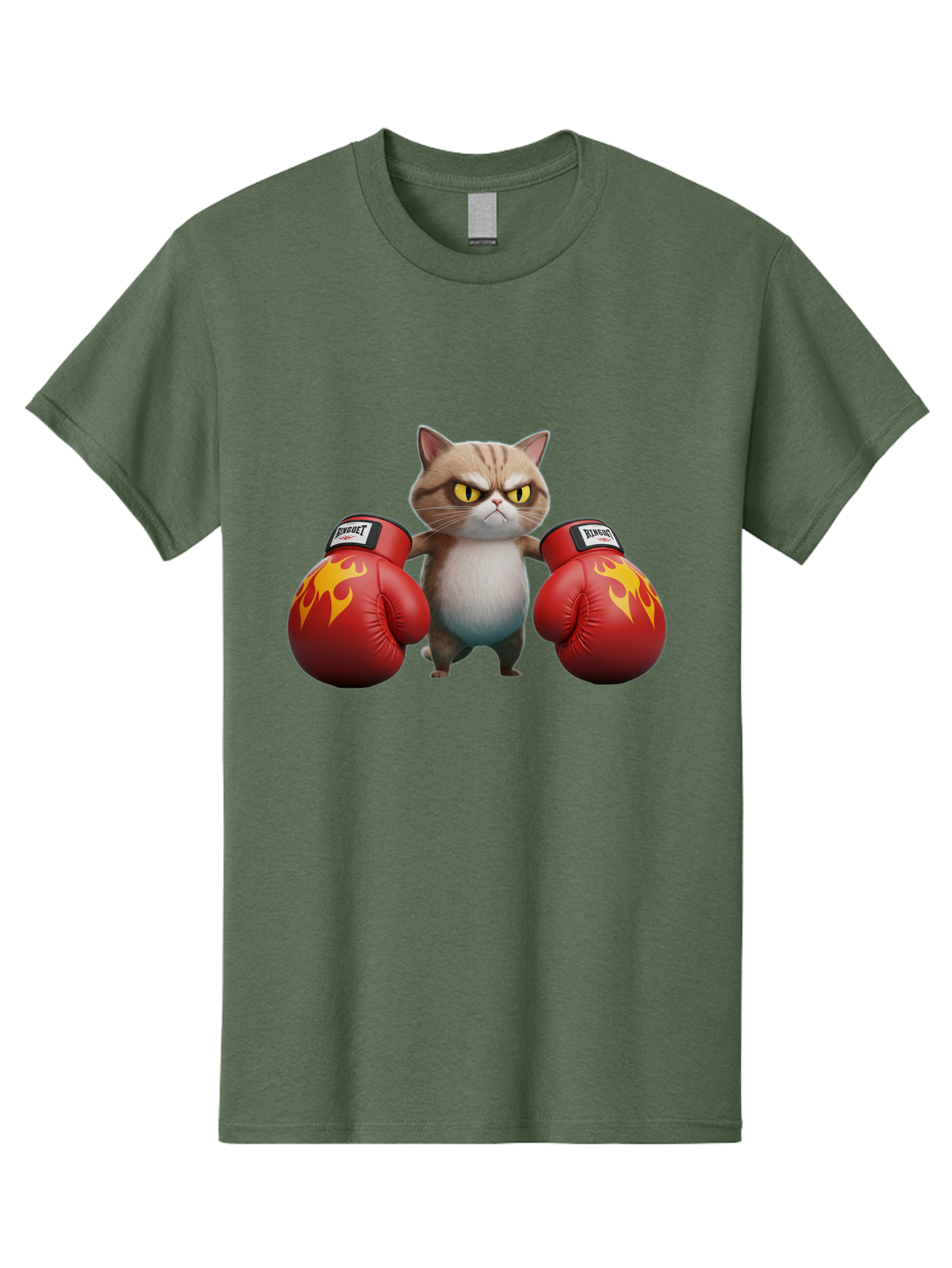 Expect-Cat-Boxer Men'S Graphic Tee, 100% Cotton, Comfortable Casual Summer Wear, Machine Washable, Aggressive Cat, Boxing Gloves, Fighting Cat, Expect Label, Feline Fighter, Cartoon Cat, Yellow Eyes, Red Gloves, Flame Design Bae444 6