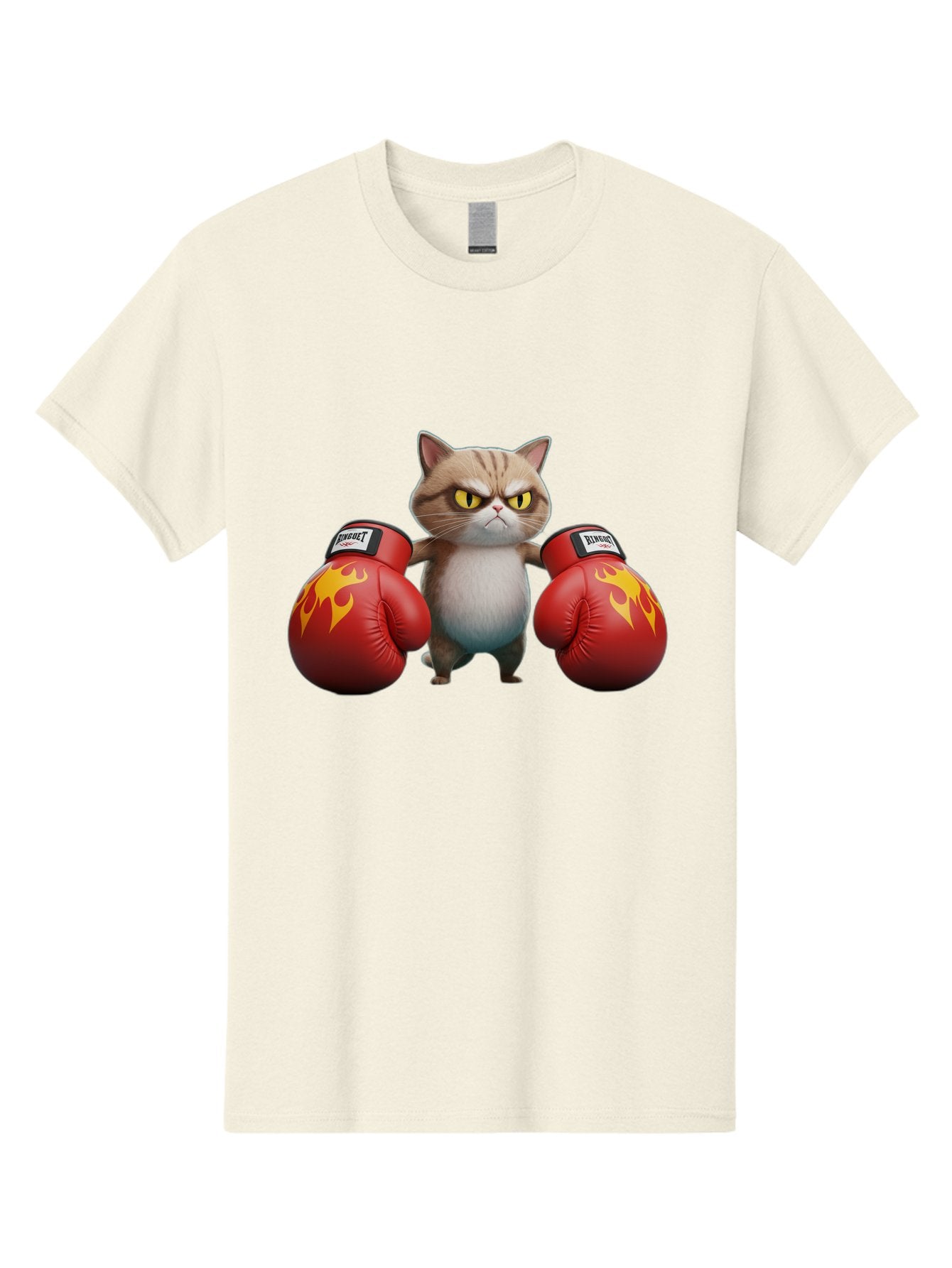 Expect-Cat-Boxer Men'S Graphic Tee, 100% Cotton, Comfortable Casual Summer Wear, Machine Washable, Aggressive Cat, Boxing Gloves, Fighting Cat, Expect Label, Feline Fighter, Cartoon Cat, Yellow Eyes, Red Gloves, Flame Design Bae444 10